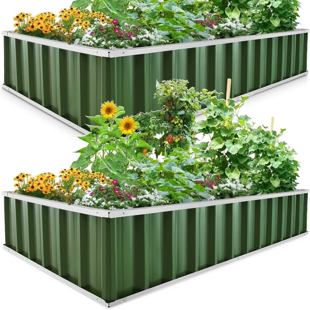 KING BIRD 2PCS 68"x36"x12" Raised Garden Bed Easy for DIY Different Size Galvanized Steel Metal Planter Kit Box Green