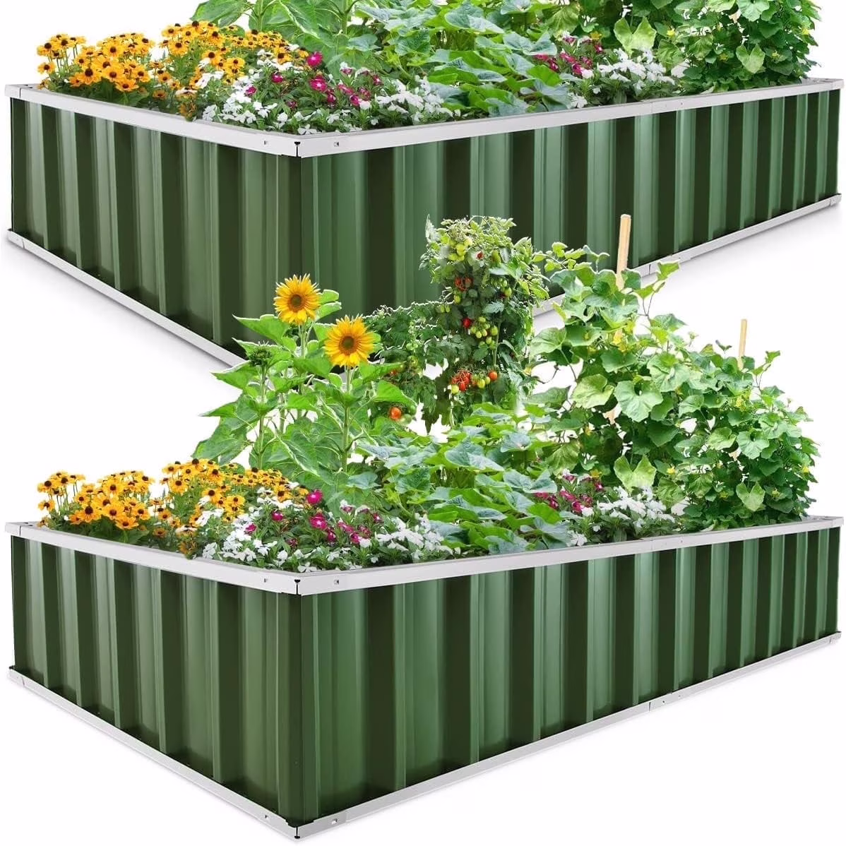 KING BIRD 2PCS 68"x36"x12" Raised Garden Bed Easy for DIY Different Size Galvanized Steel Metal Planter Kit Box Green