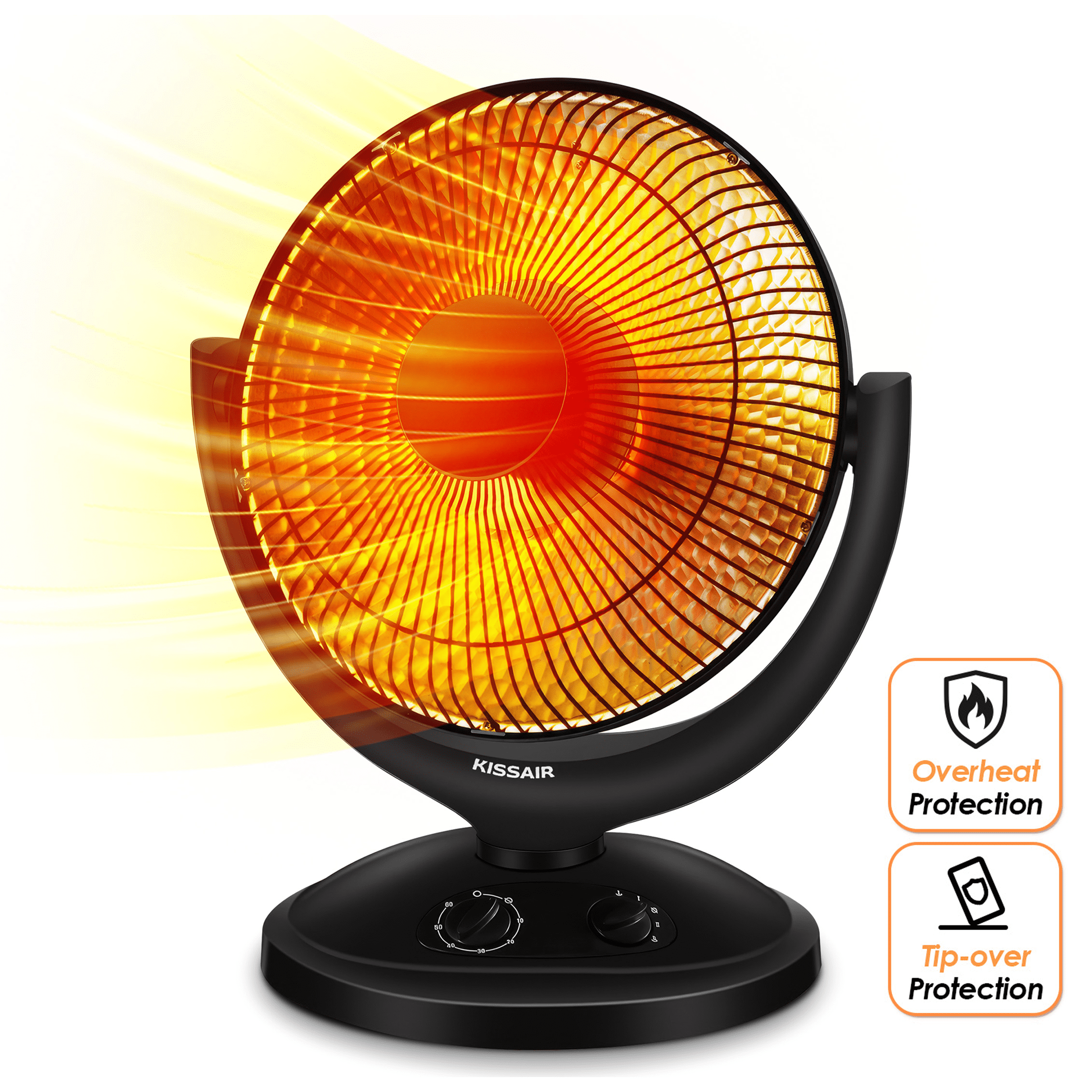 KISSAIR Radiant Dish Heater, Oscillating Space Heater with Timer, Overheat and Tip-over protection