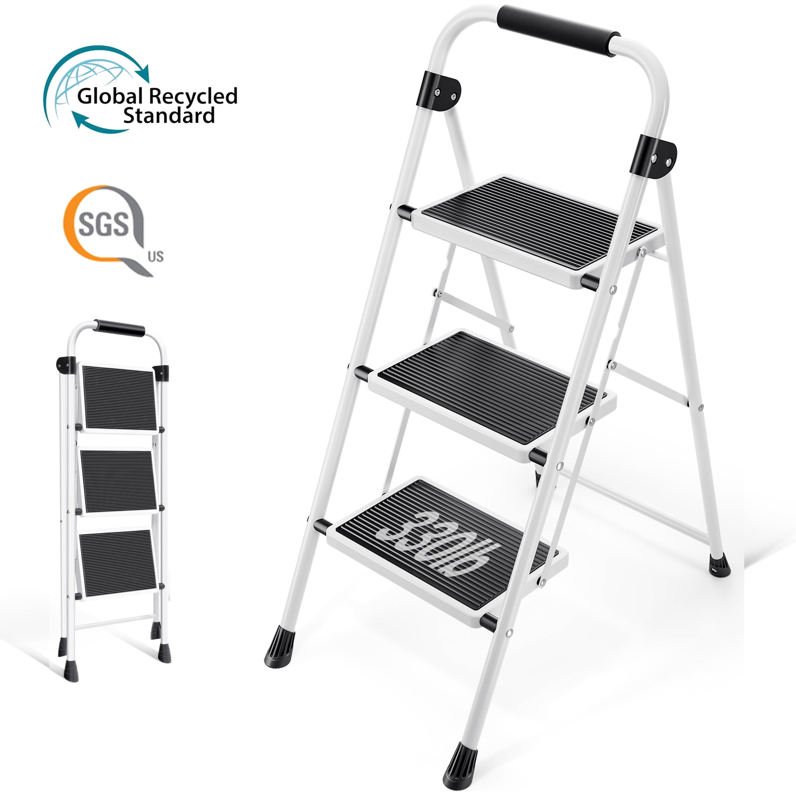 KK Kingrack 3 Step Ladder for Adults, Portable Folding Step Stool with Non-Slip Pedal, Lightweight 330lbs Steel Ladder for Home Office Bathroom