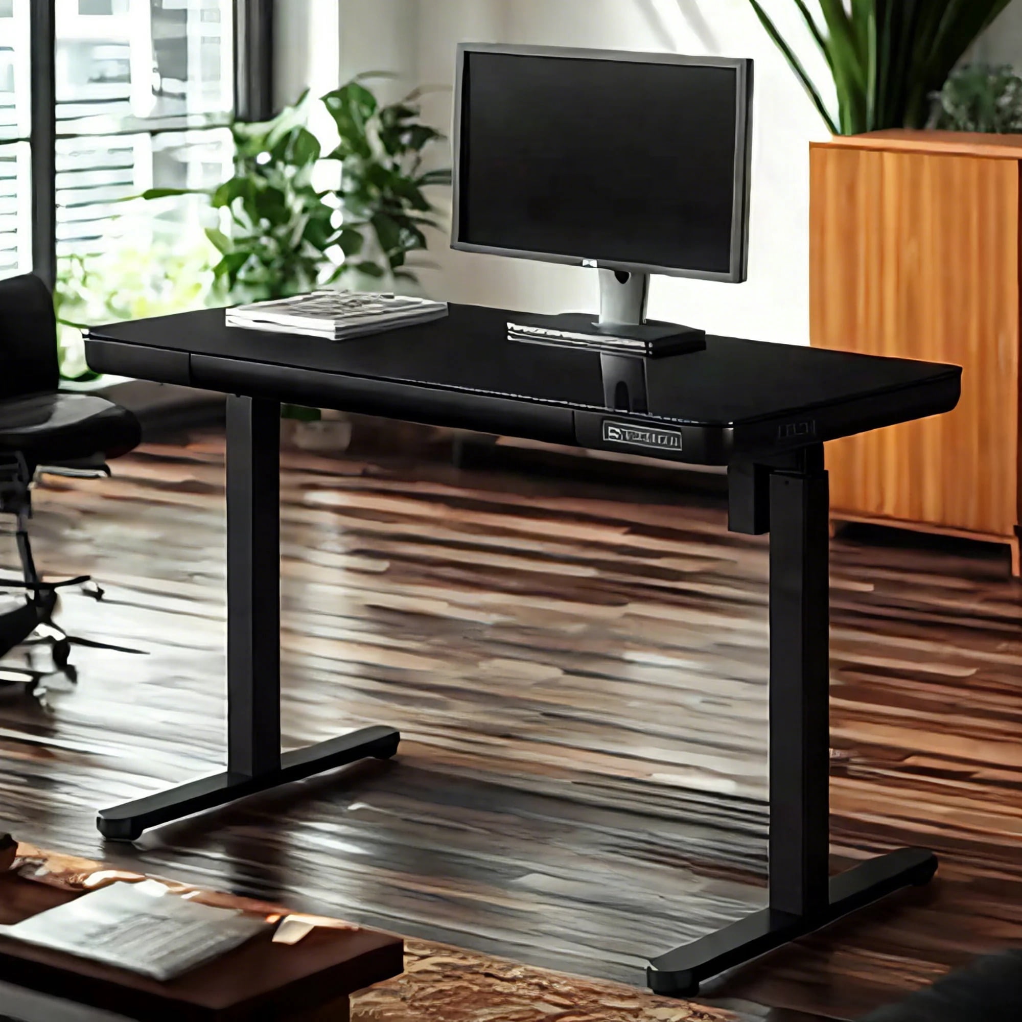 KOWO K302 Adult Tempered Glass Electric Height Adjustable Standing Desk, 47.2 x 23.6 in, Black, 1 Pack