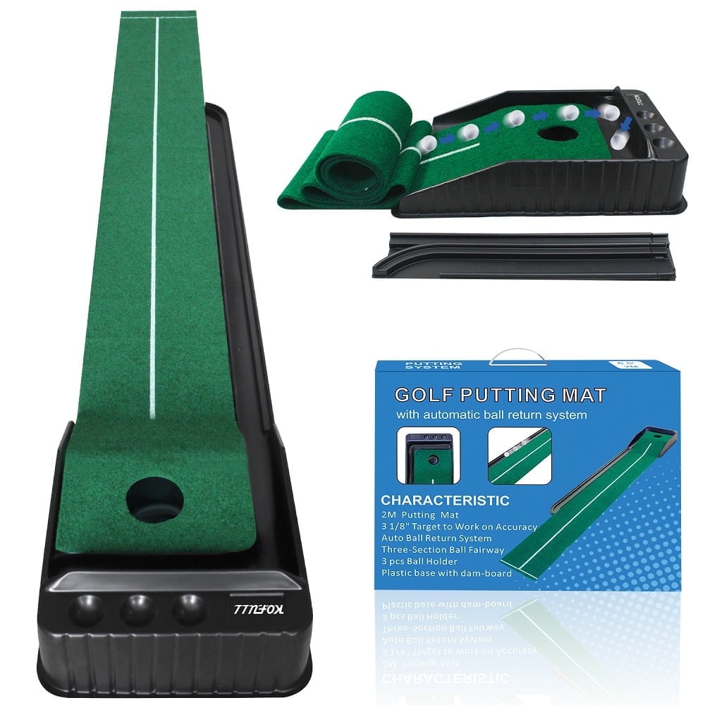 KOFULL Putting Green 7Ft Golf Putting Mat with Automatic Ball Return Golf Putting Training Aid Indoor/Outdoor