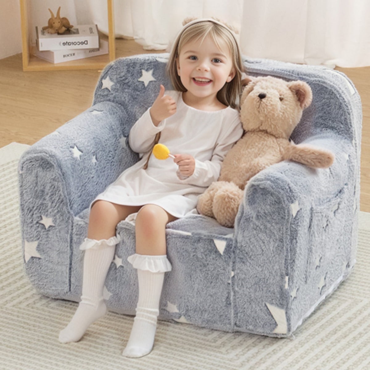 Kids Sofa, Toddler Couch Glow in The Dark,Toddler Chairs Comfy,Soft Kid Couch for Boys and Girls Gift, Gray