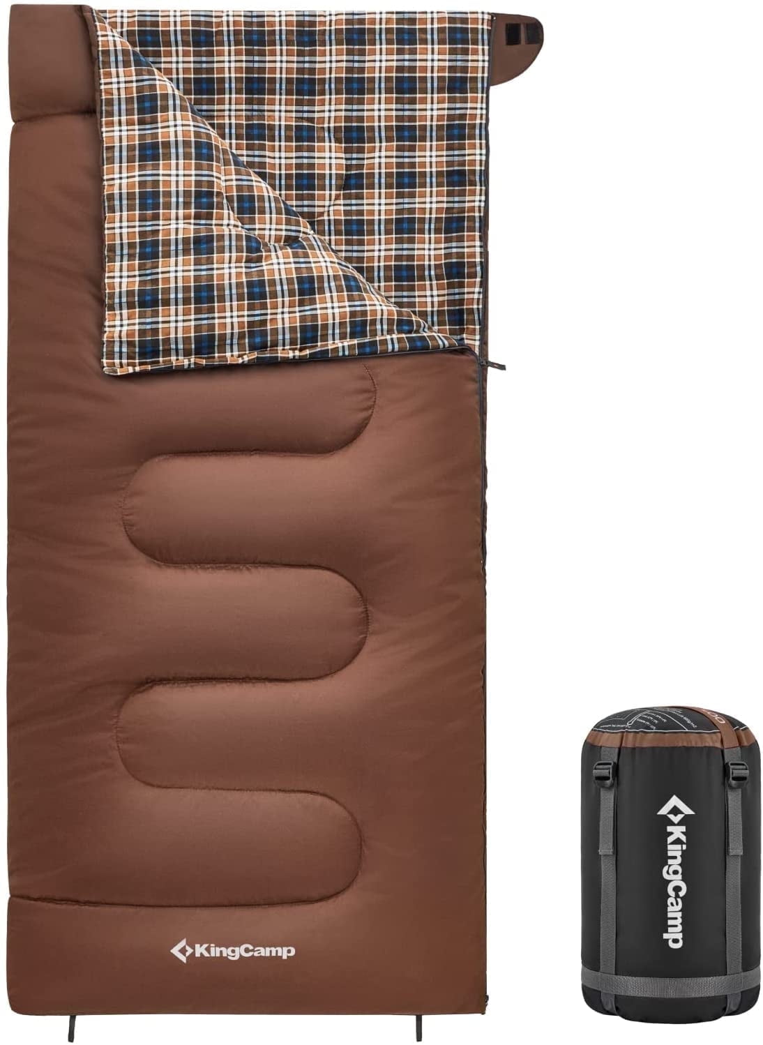 KingCamp XL Lightweight Cotton Flannel Sleeping Bag - Cold Weather Ready, 5℉-39℉, Envelope Design for Adults, Ideal for Backpacking & Camping, 5.07LBS ,Left (Coffee)