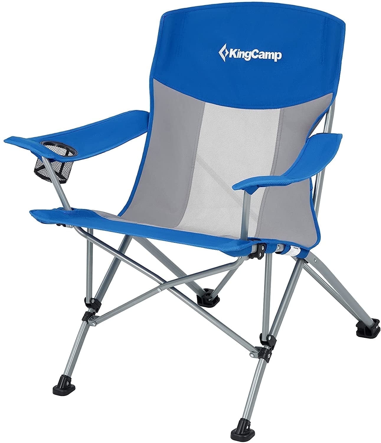 KingCamp Adult Folding Portable Lightweight Camping Lawn Chair with Cup Holder, Breathable Mesh Fabric - Supports 300 lbs (Blue)