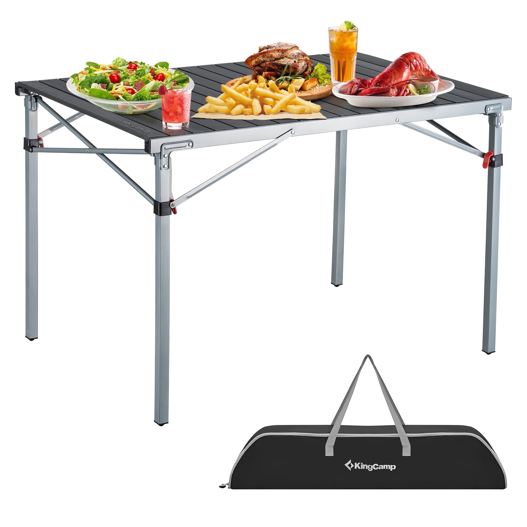 KingCamp Folding Heavy-Duty Camping Table Aluminum Roll up Table for 4-6 Person for Outdoor & Indoors 42.1" × 27.6" Silverblack