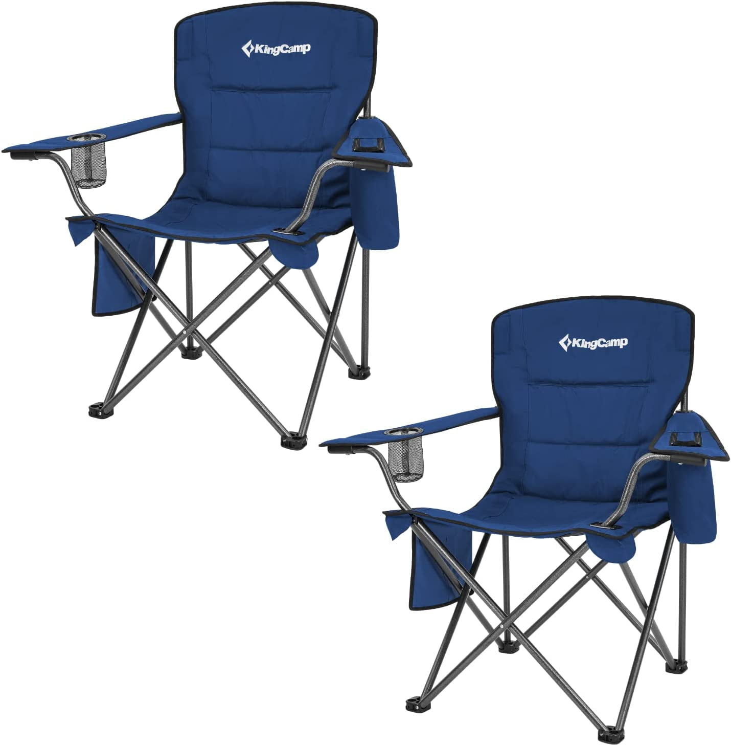KingCamp Oversized Camping Chairs 2 Pack, Padded Compact Folding Portable Chair, 300 lbs, Blue