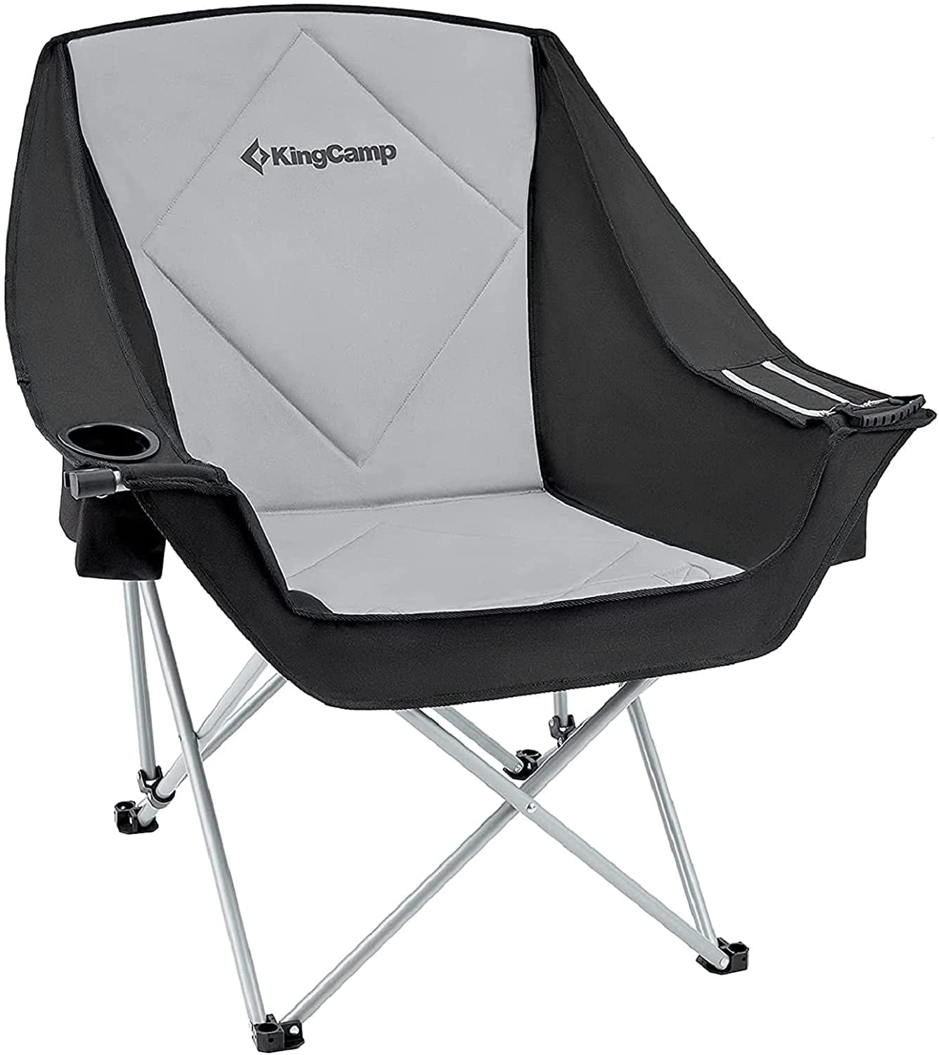 KingCamp Oversized Fully Padded Camping Chair for Adults, Support 330lbs Outdoor Folding Camping Sofa Chair with Pocket, Heavy Duty Folding Round Camping Chair, Black Light Grey