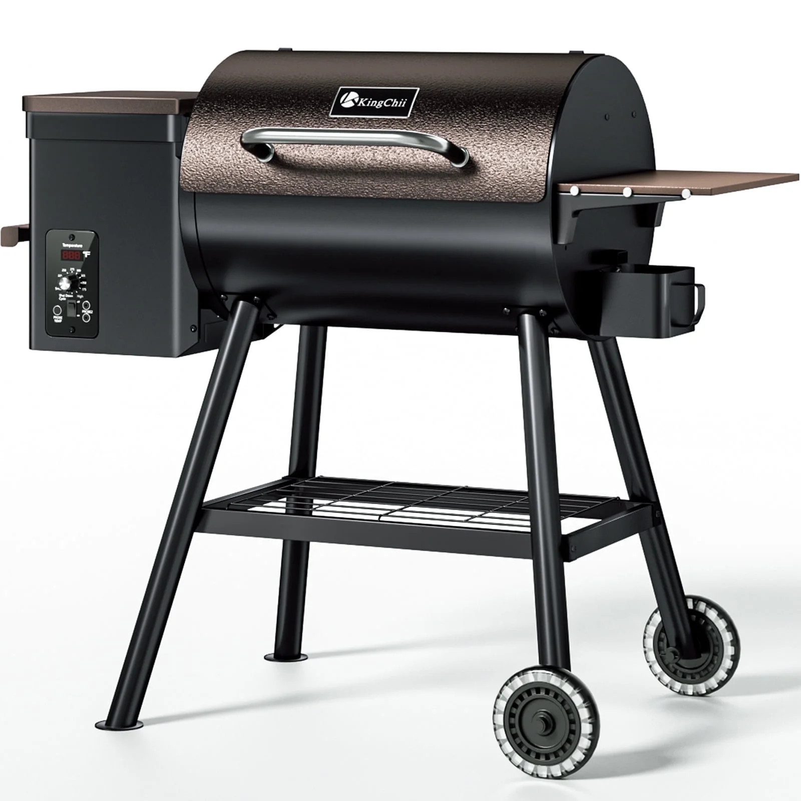 KingChii 456 SQ.IN Pellet Grill Smoker with Side Shelf, 8 IN 1 BBQ Grill with PID Temperature Control for Outdoor Cooking, BBQ Camping and Patio, Brown