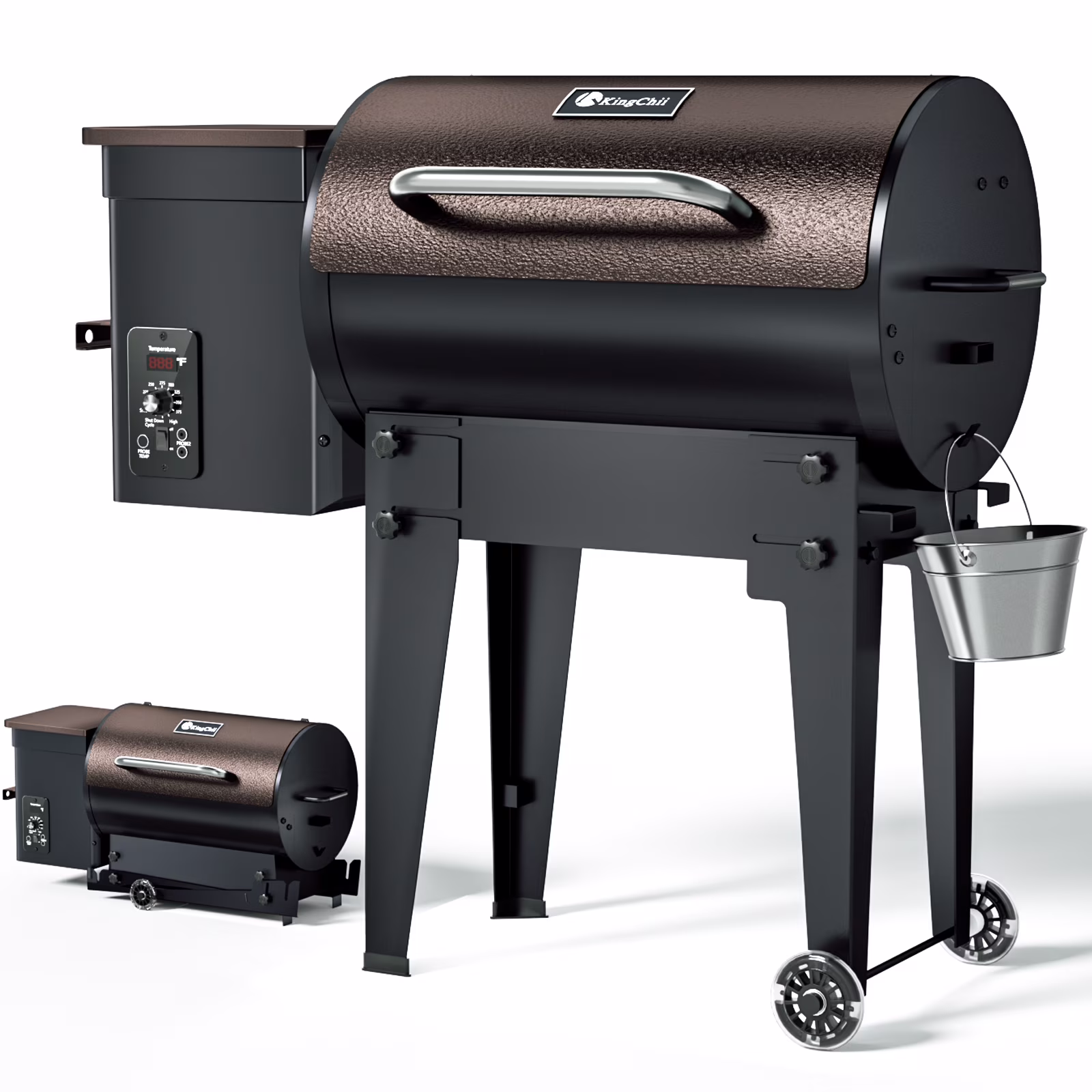 KingChii 456 sq. in Wood Pellet Smoker & Grill BBQ with Auto Temperature Control, Folding Legs for Outdoor Patio RV, Bronze