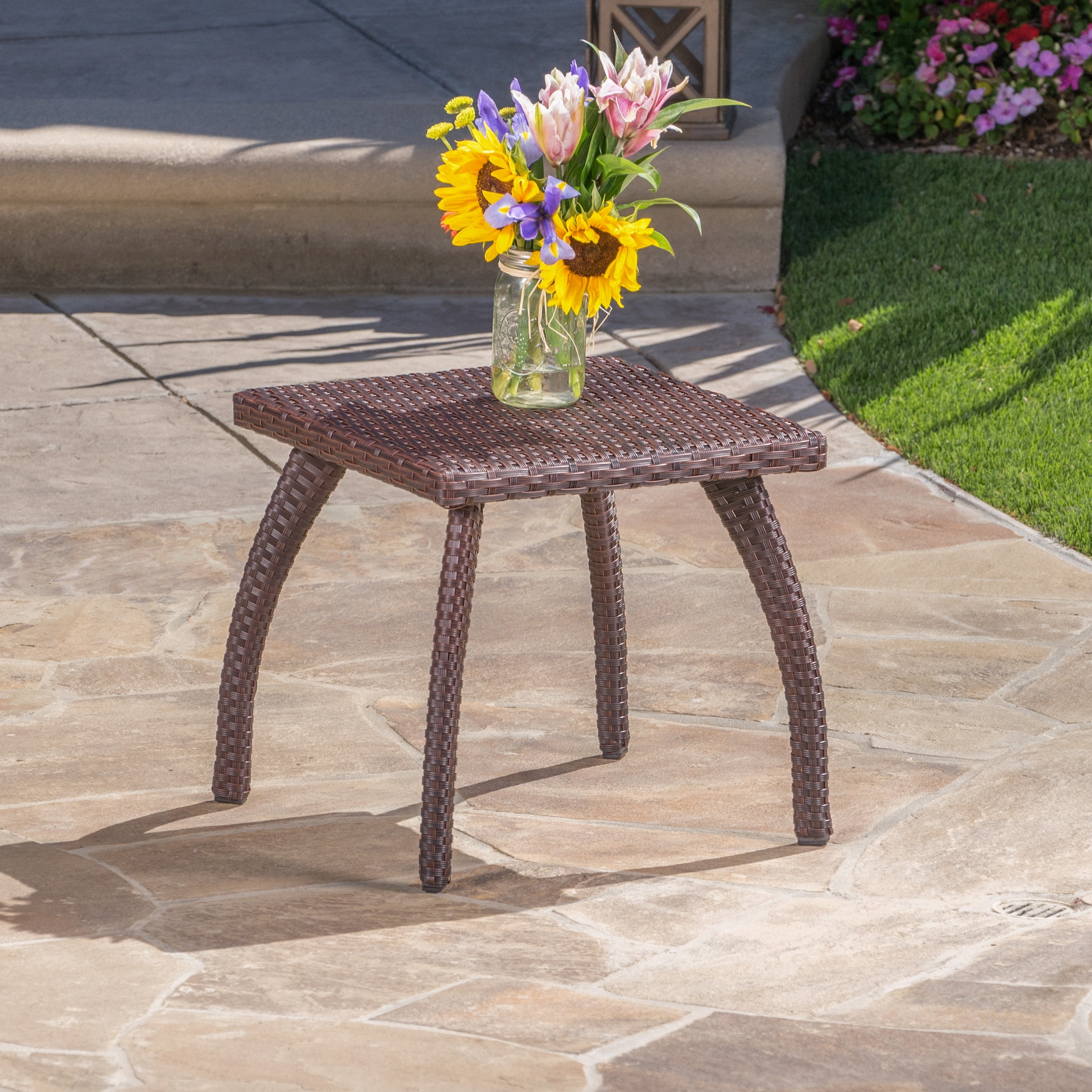 Kingsfield Outdoor Wicker Accent Table, Brown