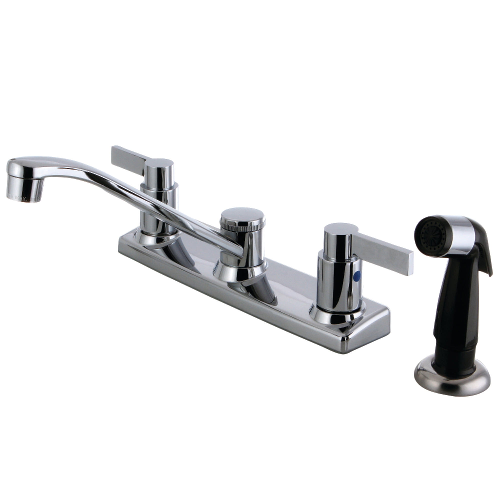 Kingston FB2122NDL NuvoFusion Two-Handle 4-Hole 8" Centerset Kitchen Faucet with Side Sprayer in Polished Chrome