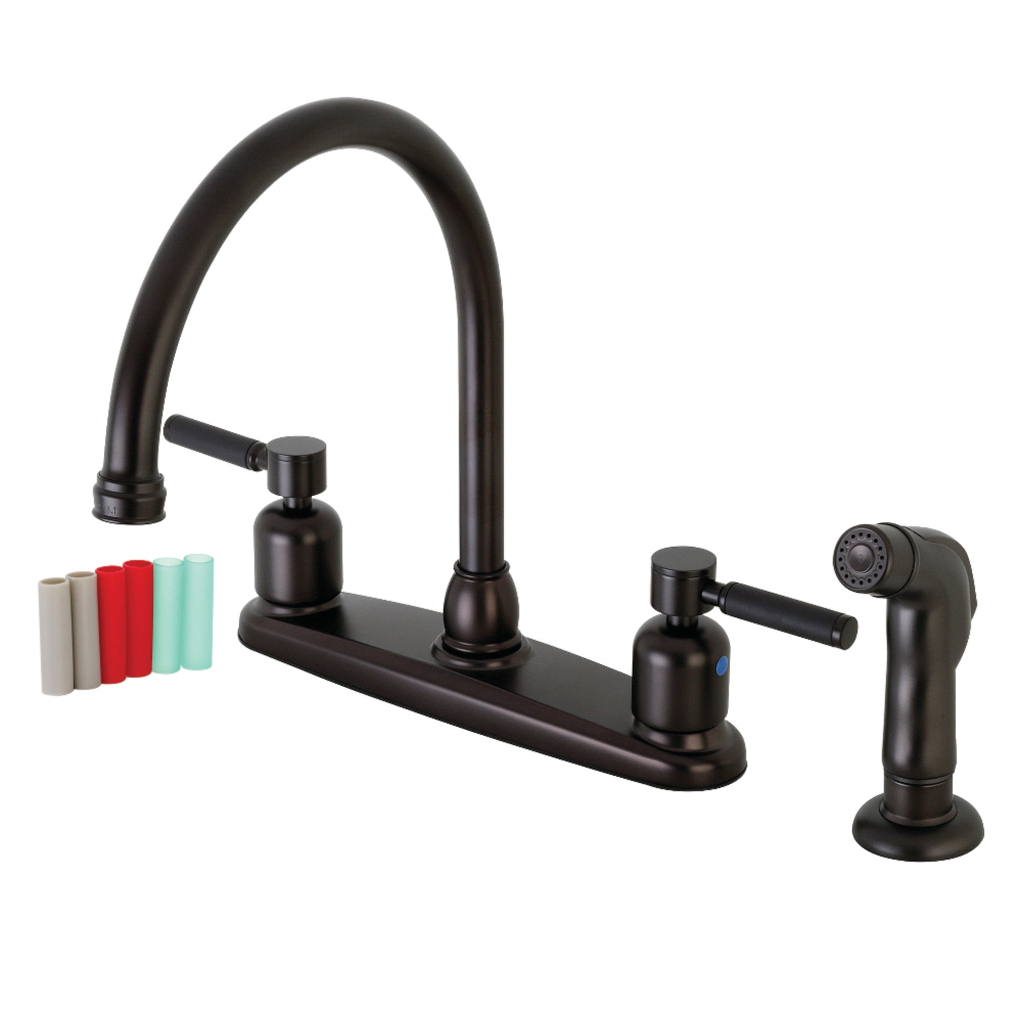 Kingston FB795DKLSP Kaiser Two-Handle 4-Hole 8" Centerset Kitchen Faucet with Side Sprayer in Oil Rubbed Bronze