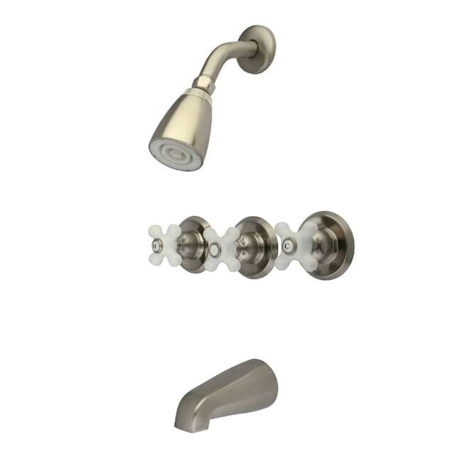 Kingston Brass Tub and Shower Faucet, Brushed Nickel, Wall Mount KB238PX