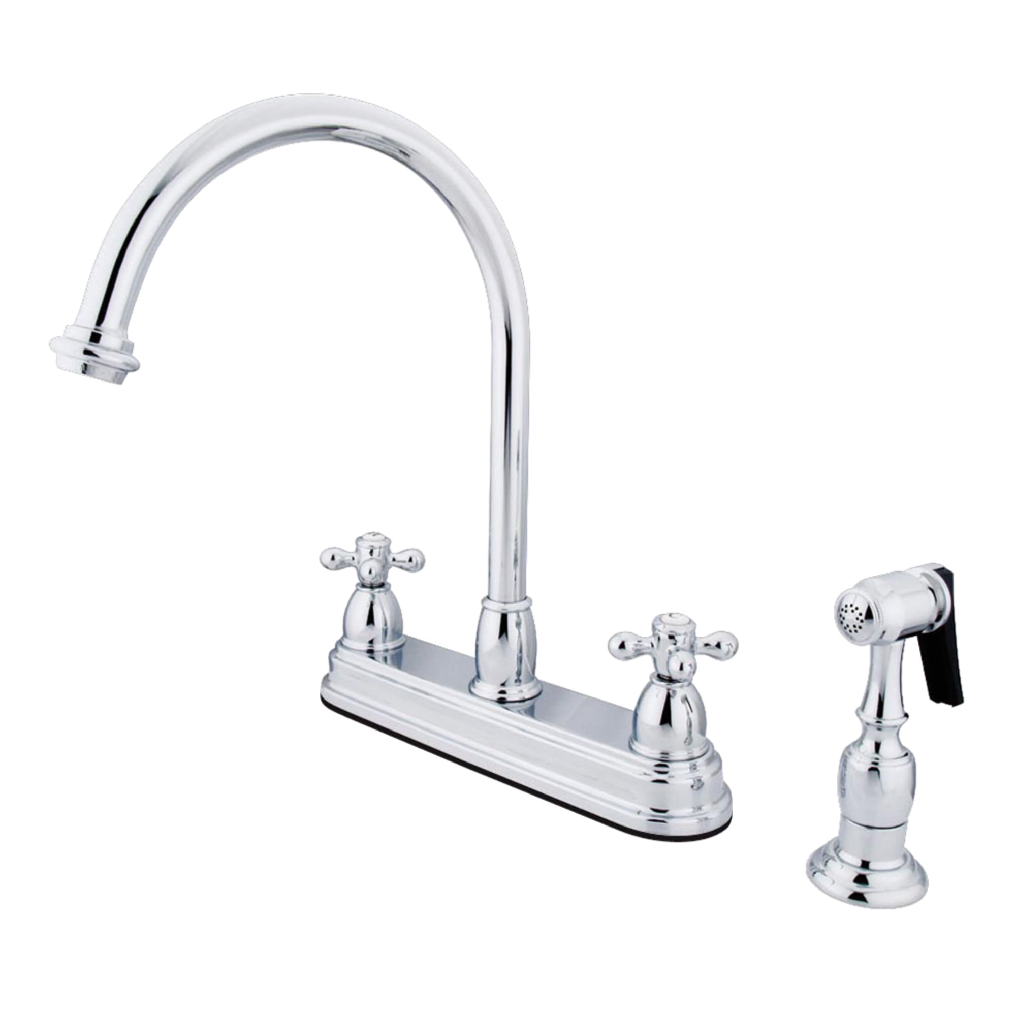 Kingston KB3751AXBS Restoration Two-Handle 4-Hole 8" Centerset Kitchen Faucet with Brass Sprayer in Polished Chrome
