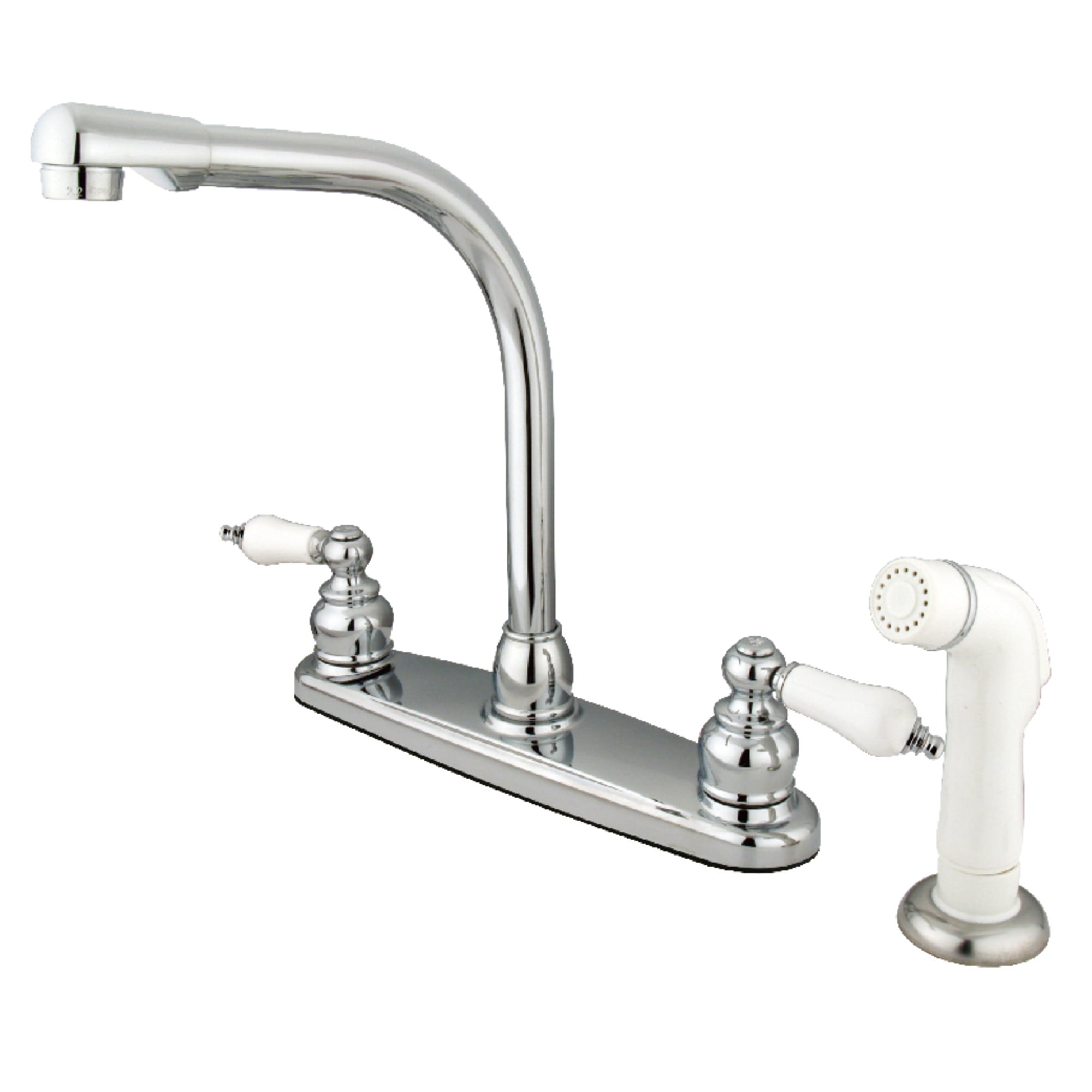 Kingston KB711 Victorian Two-Handle 4-Hole 8" Centerset Kitchen Faucet with Side Sprayer in Polished Chrome
