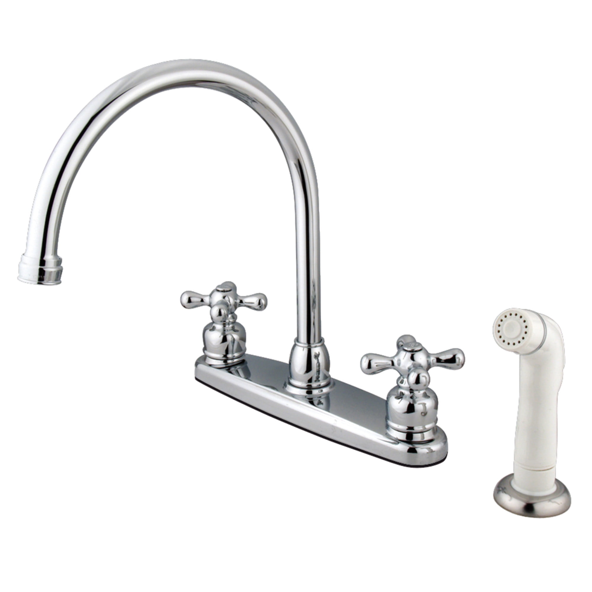 Kingston KB721AX Vintage Two-Handle 4-Hole 8" Centerset Kitchen Faucet with Side Sprayer in Polished Chrome