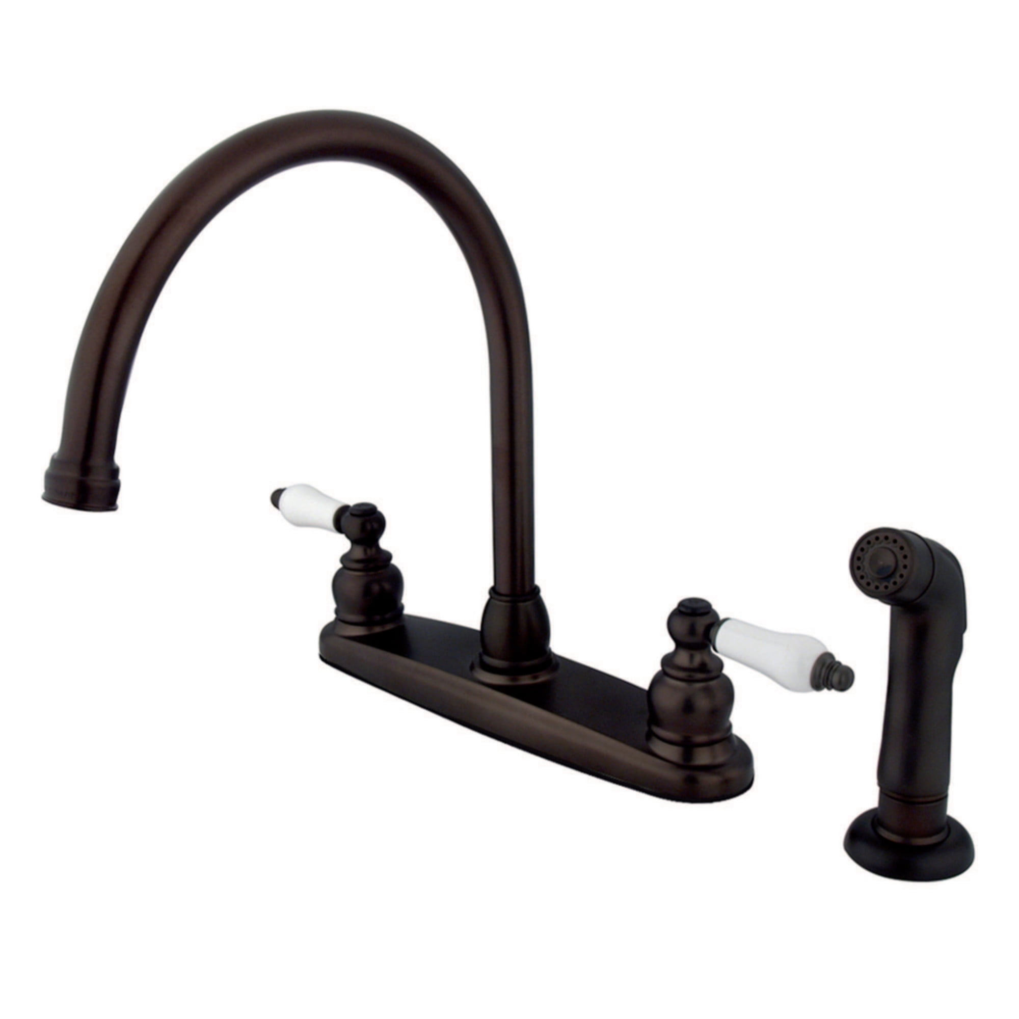 Kingston KB725SP Vintage Two-Handle 4-Hole 8" Centerset Kitchen Faucet with Side Sprayer in Oil Rubbed Bronze