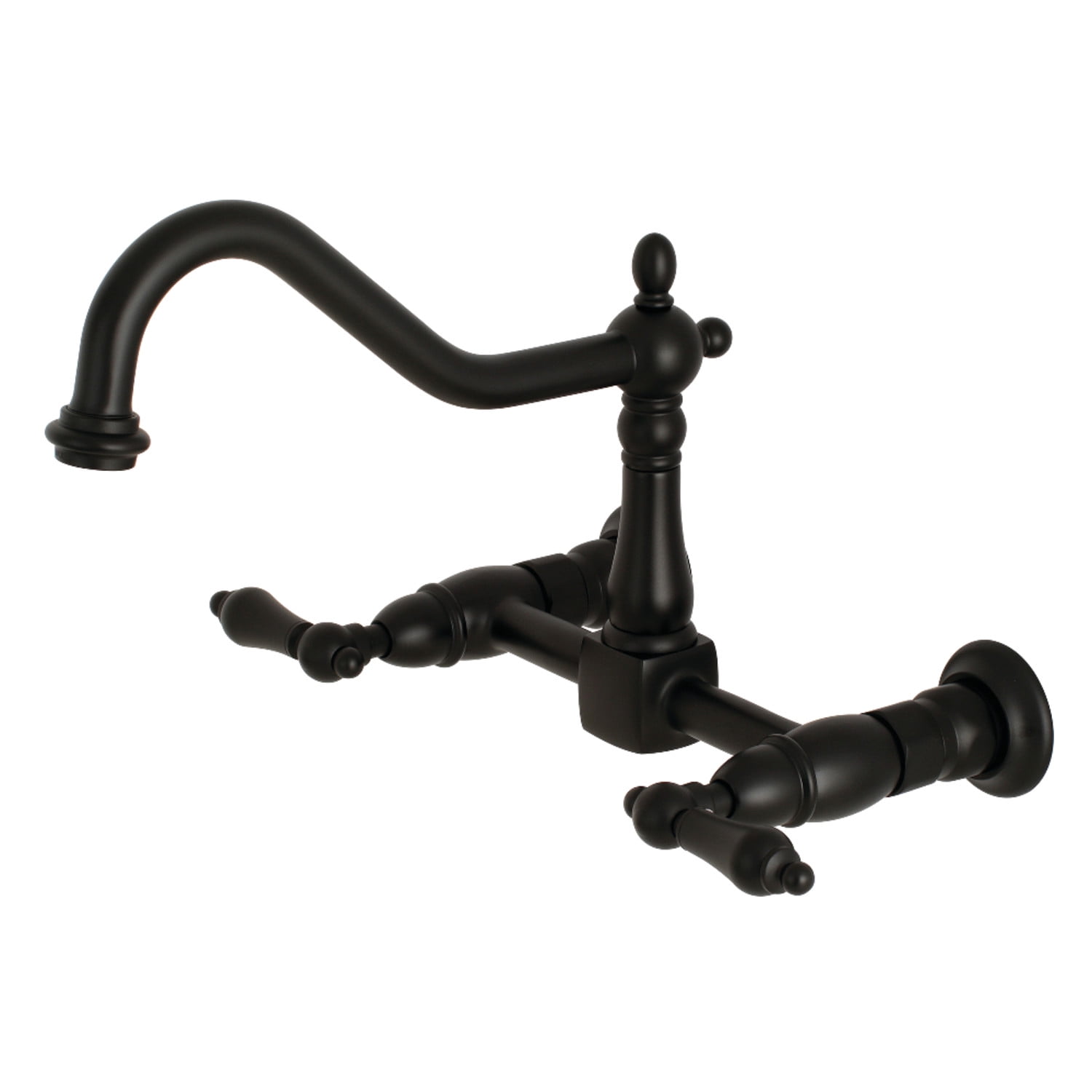Kingston Brass KS1240AL Heritage Wall Mount Bridge Kitchen Faucet, Matte Black