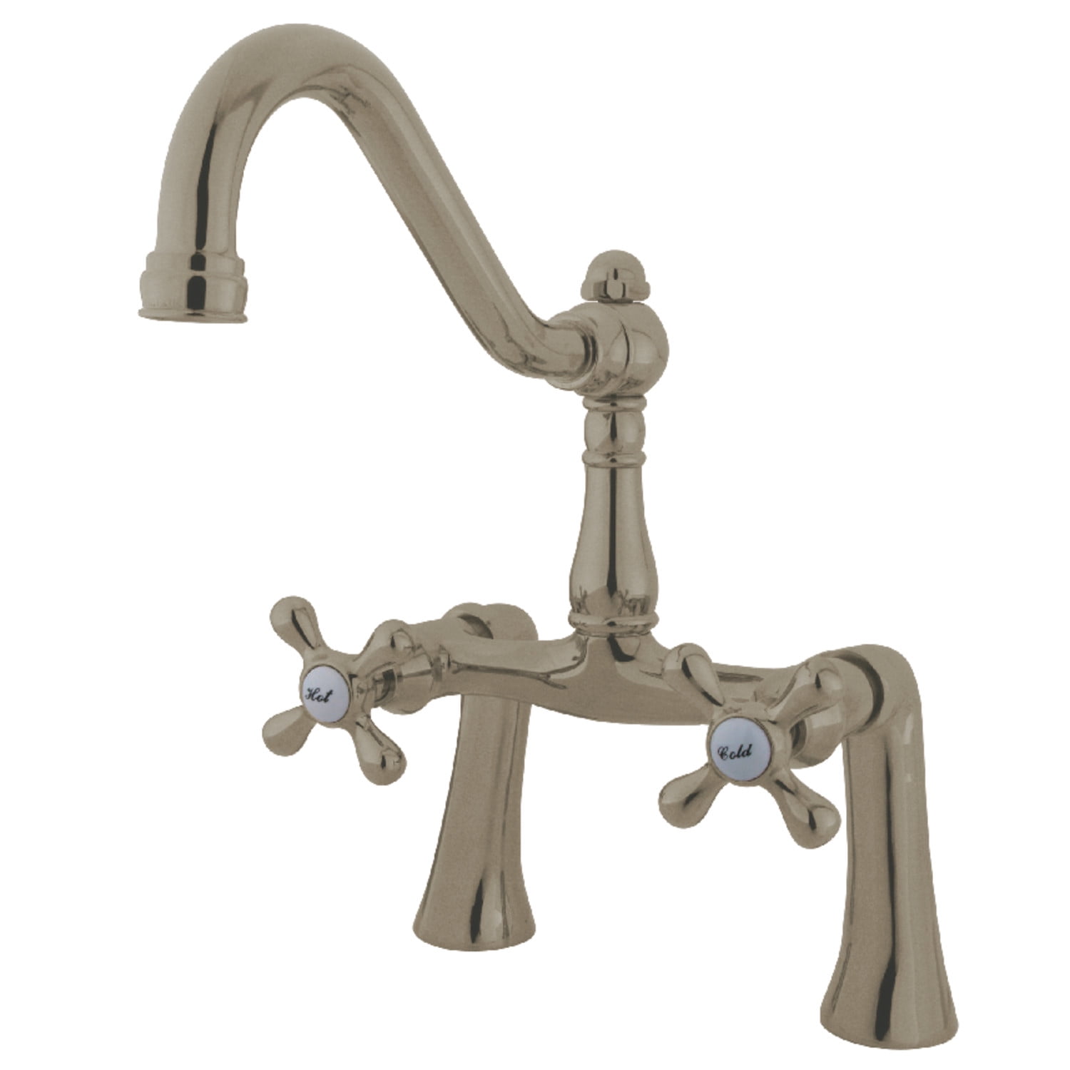 Kingston Brass KS3238AX Restoration 7-Inch Center Deck Mount Clawfoot Tub Faucet, Brushed Nickel