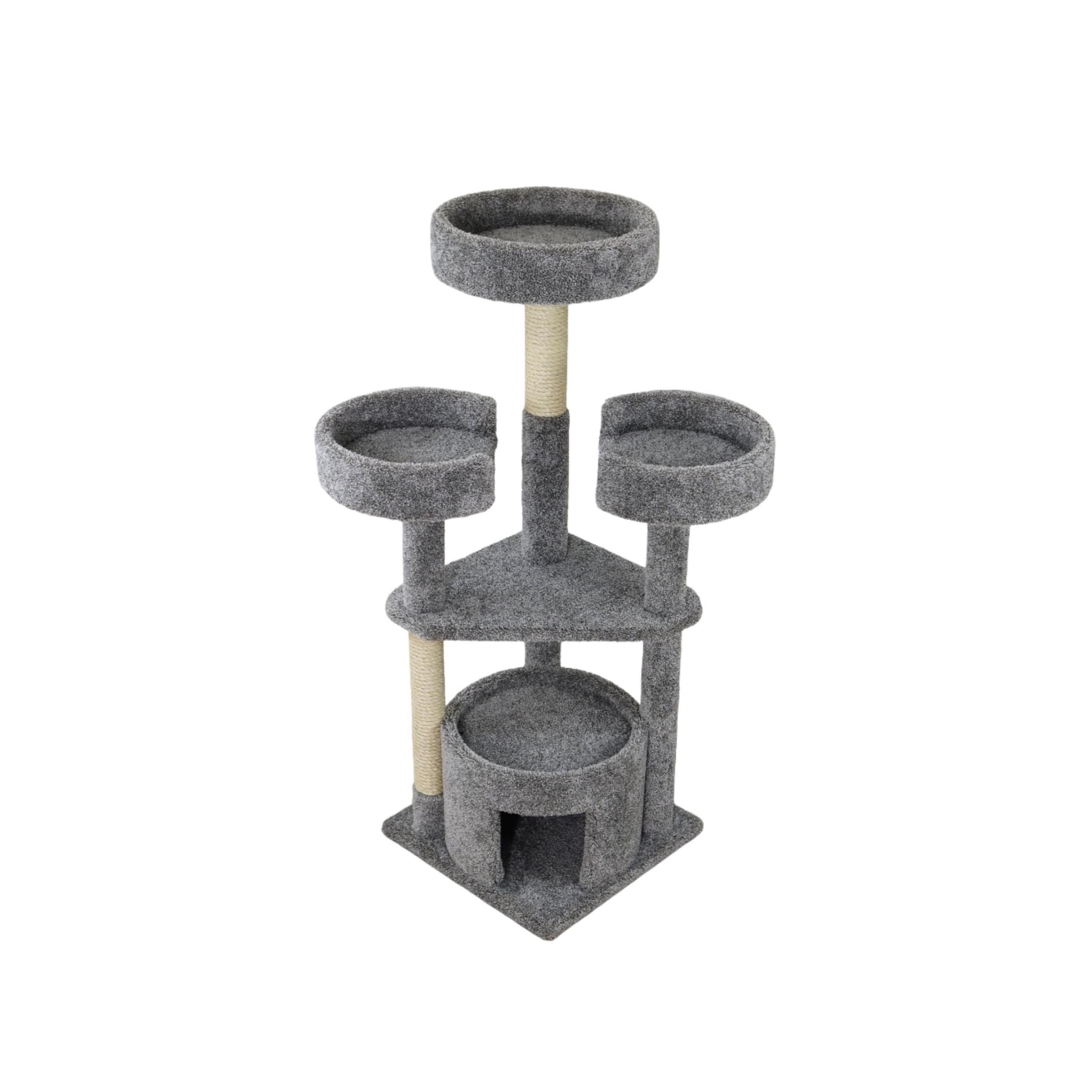 Kitty City Upholstered Multi-Level 54-Inch Indoor Cat Tree with Scratching Posts, House & Perches, Gray