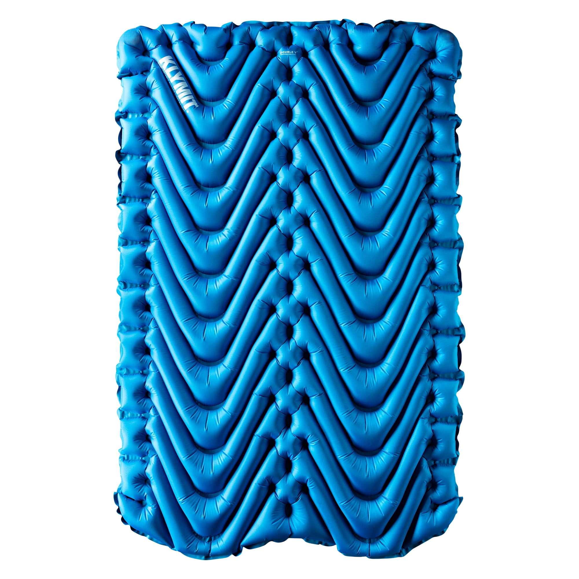 Klymit Double V Sleeping Pad, Extra Wide 2-Person 3-Season Camping Air Matress with Pump Sack, Blue