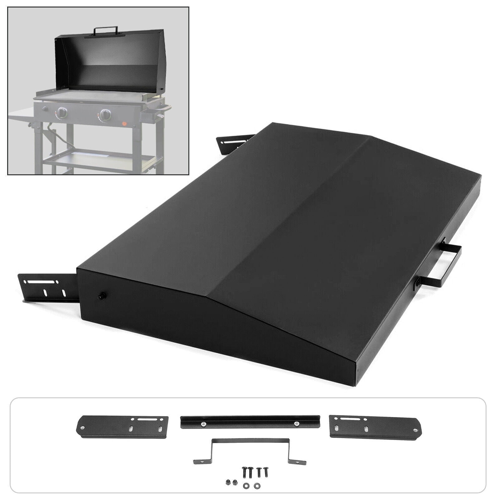 Kojem 28" Hinged Lid Griddle Cover for 28 inch Blackstone Griddle with Rear Grease Collection Black Steel