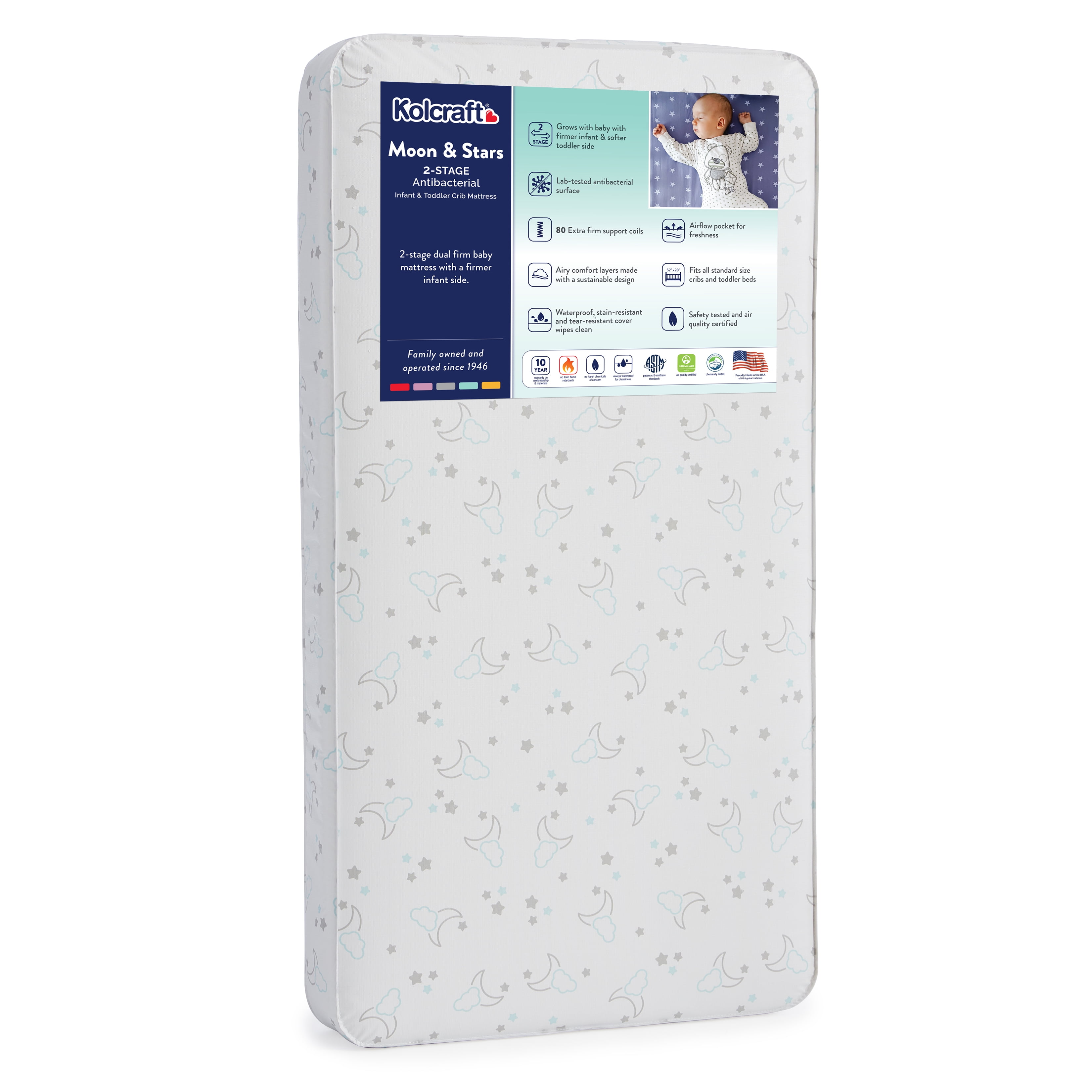 Kolcraft Dual Firm Crib and Toddler Mattress, Antibacterial and Waterproof