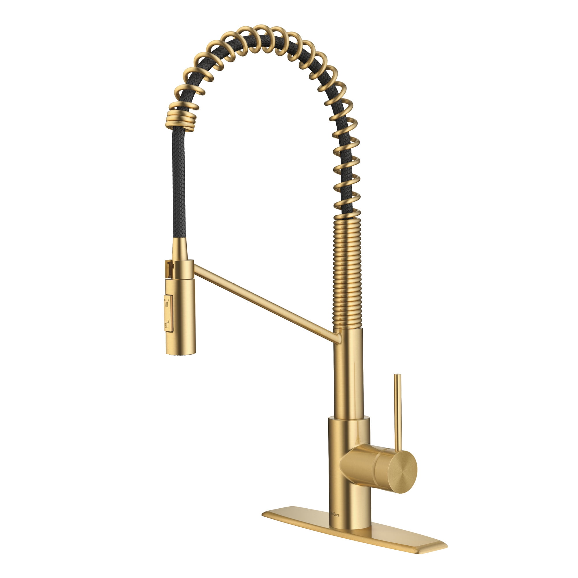 Kraus Oletto Commercial Style Pull-Down Single Handle Kitchen Faucet with QuickDock Top Mount Installation Assembly in Brushed Brass