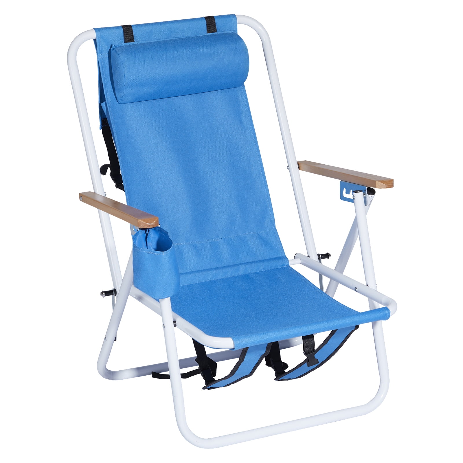 Ktaxon Backpack Beach Chair, Outdoor 4-Level Adjustable Folding Chair, Protable Seating with Cup Holder & Removable Headrest, Blue