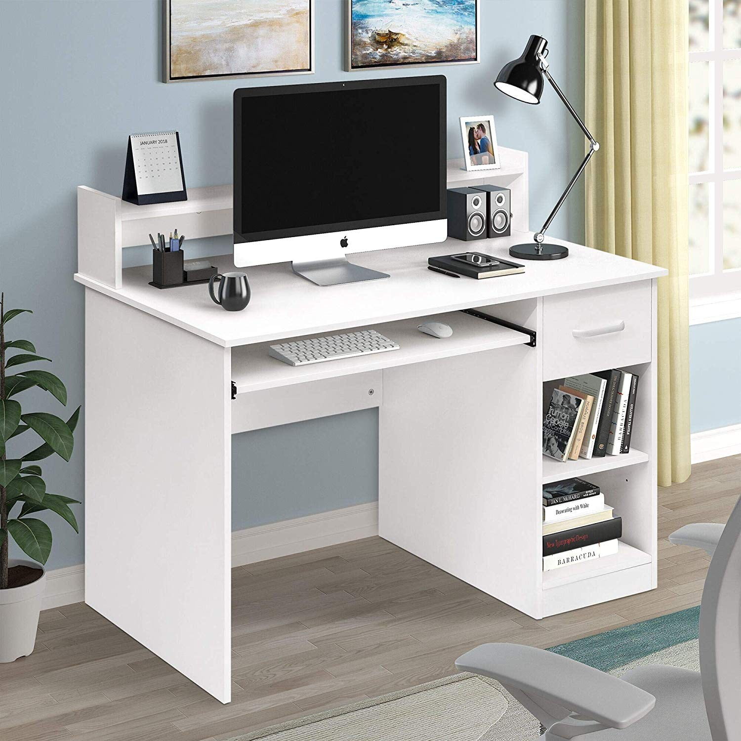 Ktaxon Computer Desk Home Office Workstation Laptop Table Drawer Shelf Furniture White