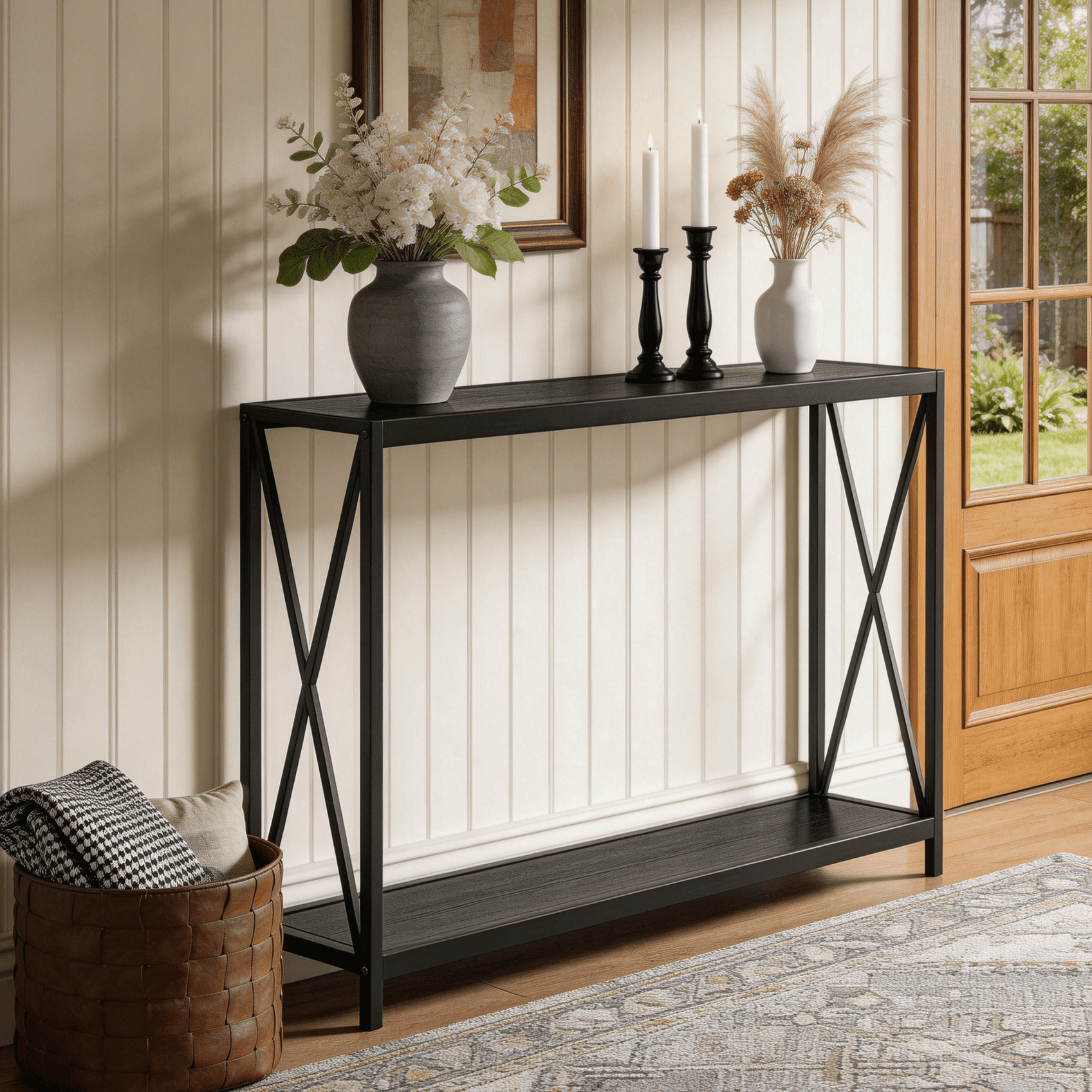 Ktaxon Modern Console Table, Simplistic Entryway Table, Long Narrow Sofa Side Table TV Stand with Sturdy Metal Frame, Black