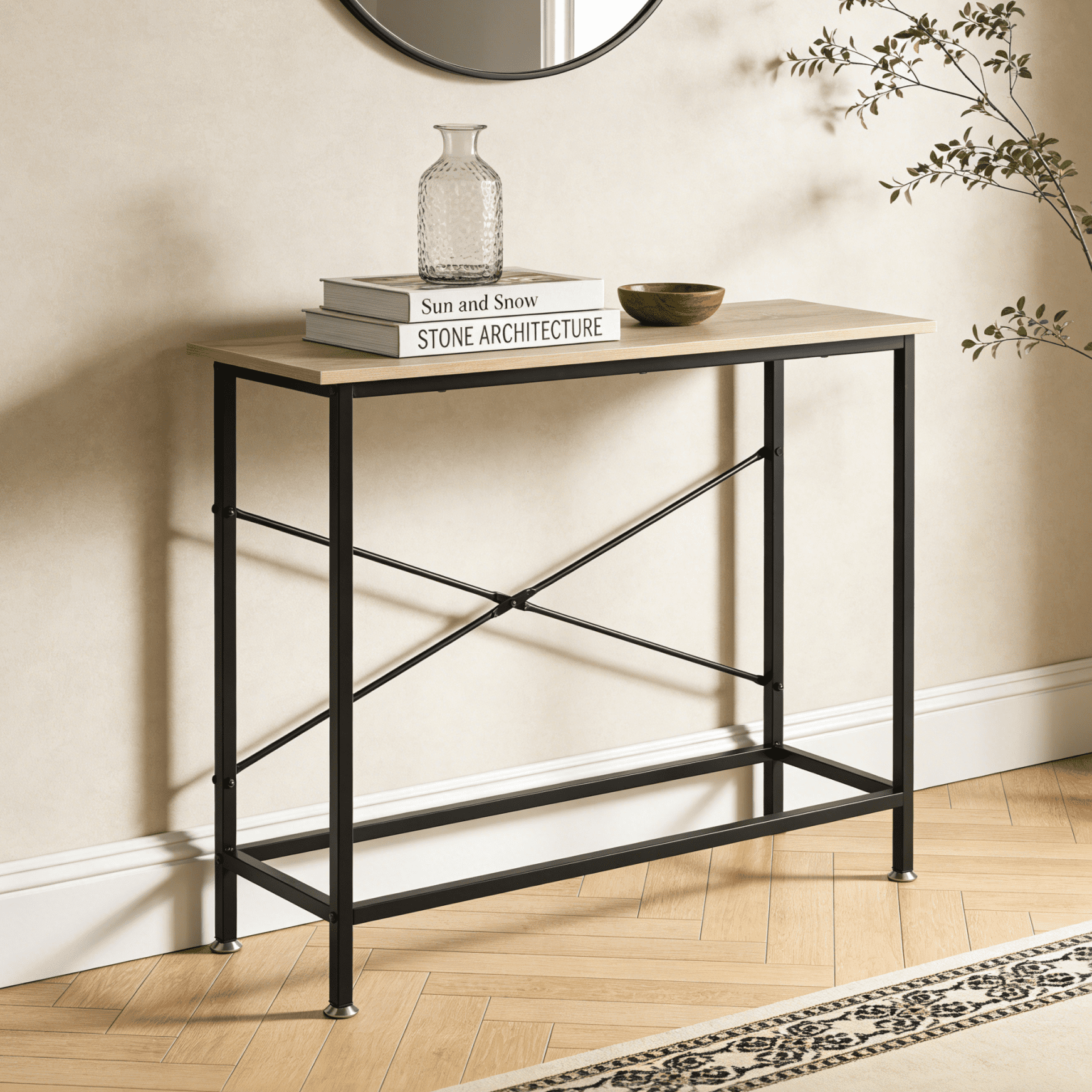 Ktaxon Modern Console Table, 41.3" Narrow Sofa Table TV Stand with Sturdy X Metal Frame in Entryway, Living Room, Hallway, Bedroom, Hotel, Natural