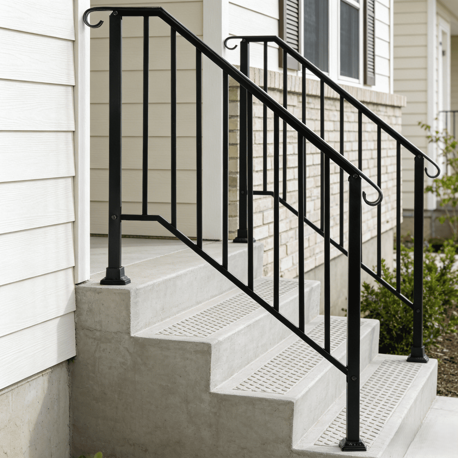 Ktaxon Galvanized Iron Handrail for Outdoor 3-4 Step Stairs, Powder Coated, Matte Black