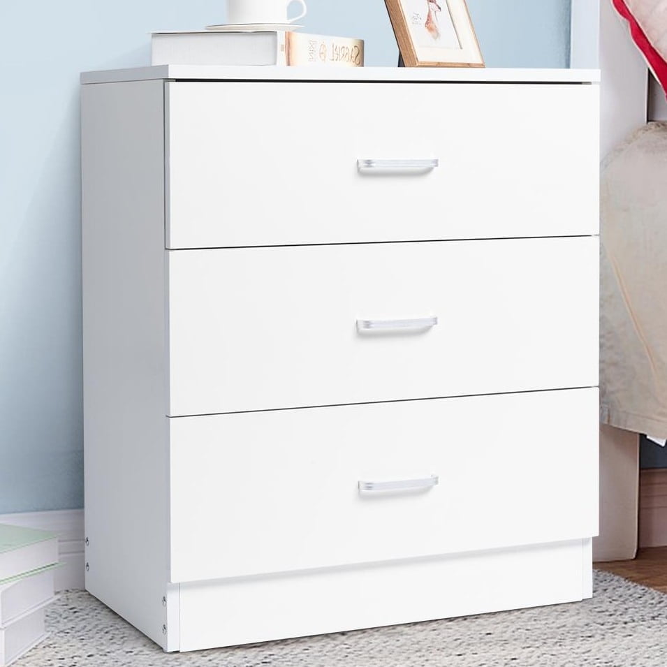 Ktaxon White 3 Drawer Dresser Nightstand Modern Wood Chest of Drawers Bedroom White Finish