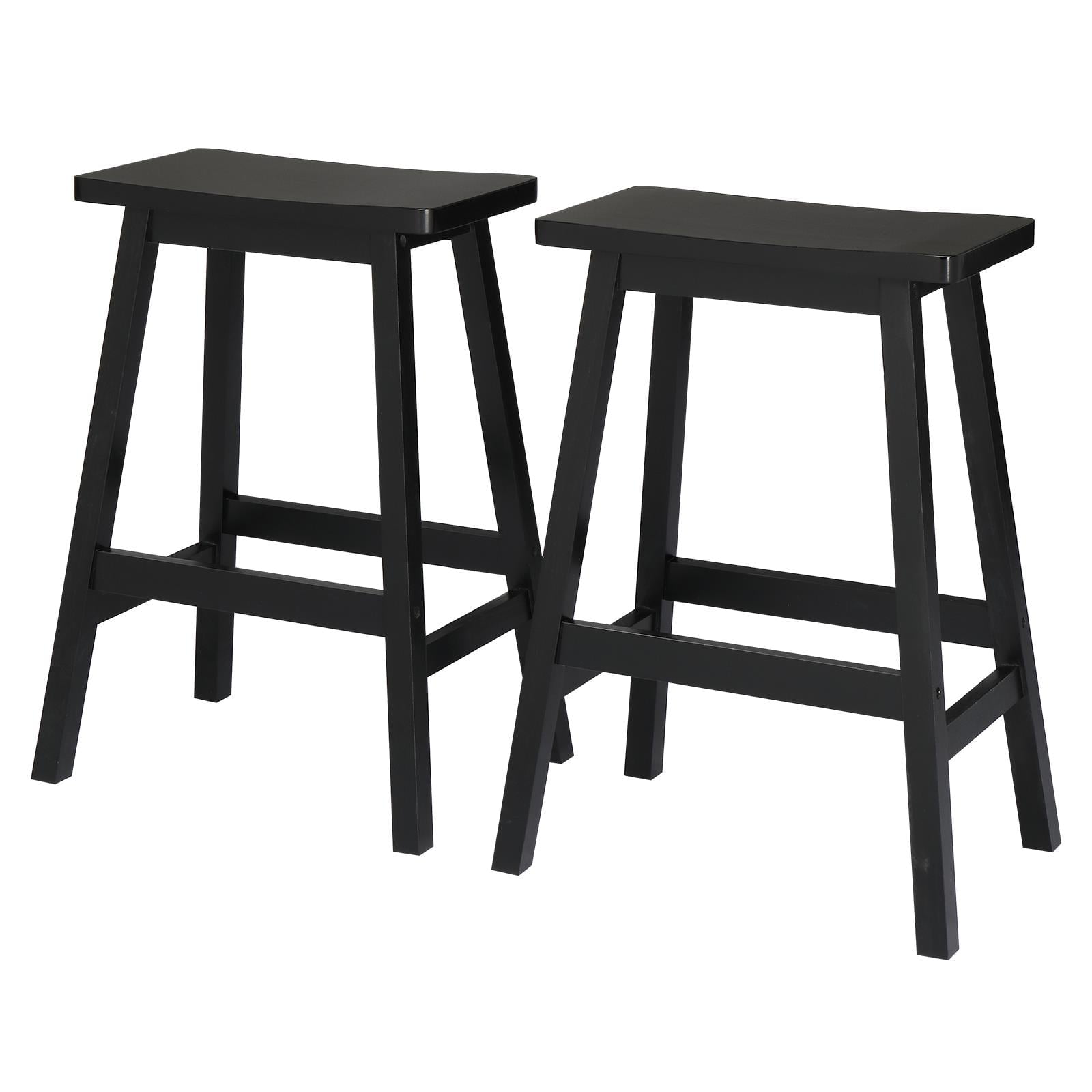 Ktaxon Saddle Seat 24" Bar Stools 2 Set, Set of 2 Counter Height Barstools Solid Wood Dining Room Kitchen Pub Chair,Black