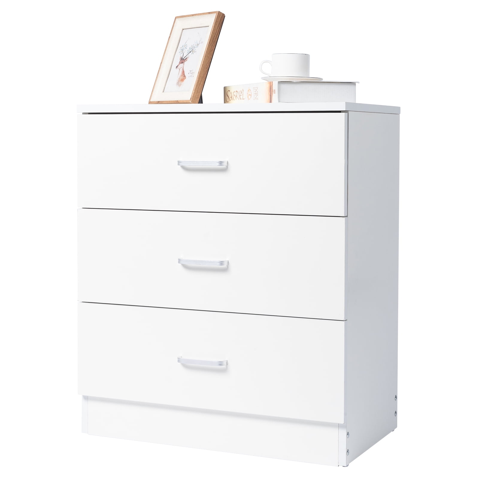 Ktaxon 3-Drawer Dresser Pure White with Metal Handles Bedside Night Stand Bedroom, White