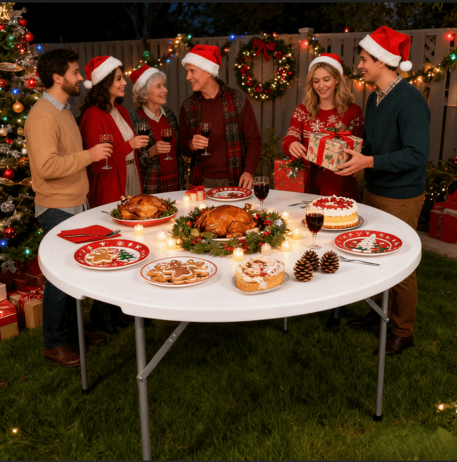 Ktaxon 4 Ft Outdoor Round Folding Plastic Dining Table for Picnic ,White, Indoor/Outdoor, Home, Kitchen, Heavy Duty Dining Party Picinic Table