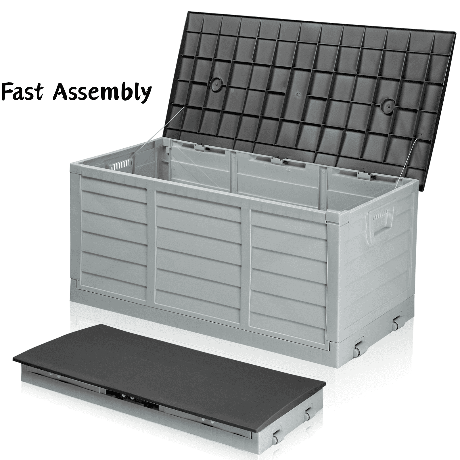 Ktaxon 75gal Outdoor Storage Deck Box Collapsible Garden Resin Deck Box Pre-installed,Space Saving & Easy Set Up - Black & Gray