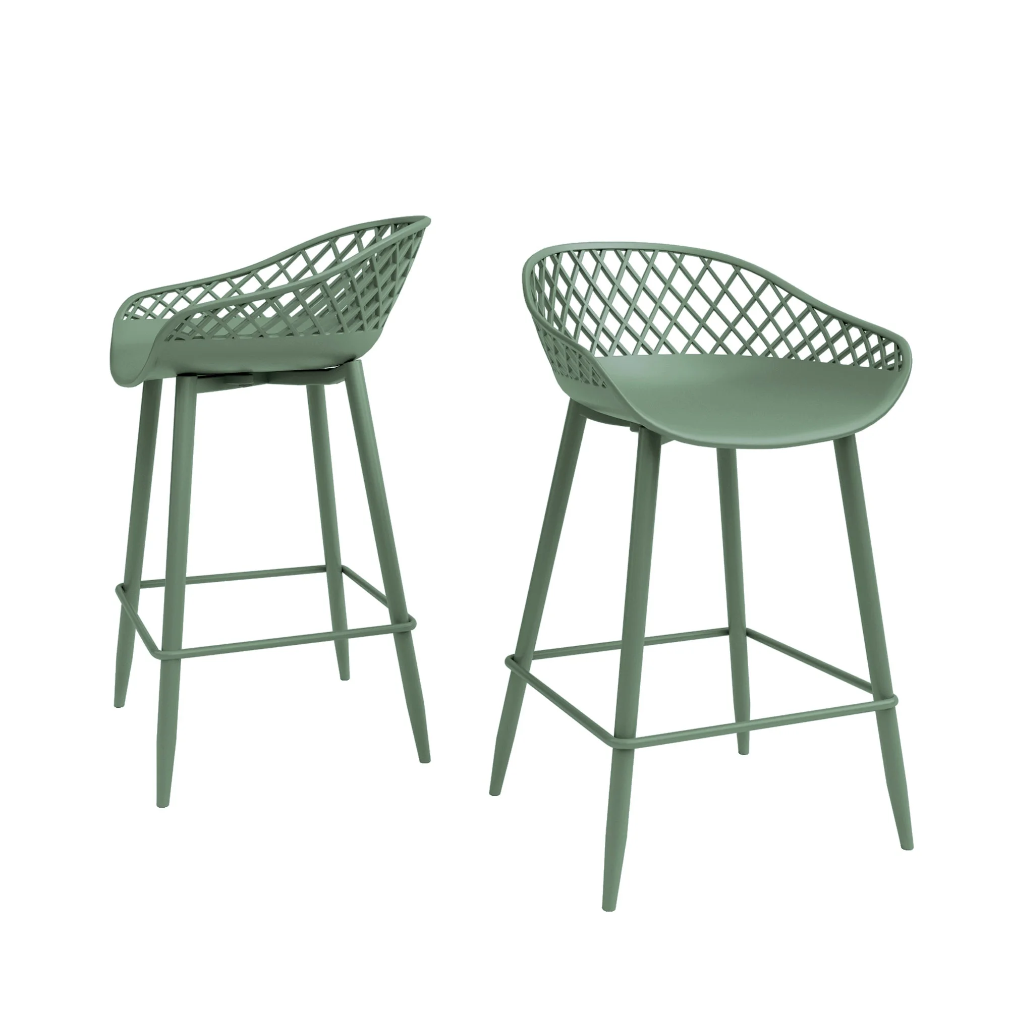 Kurv Indoor and Outdoor Counter Stool - Aloe Green - Set of 2