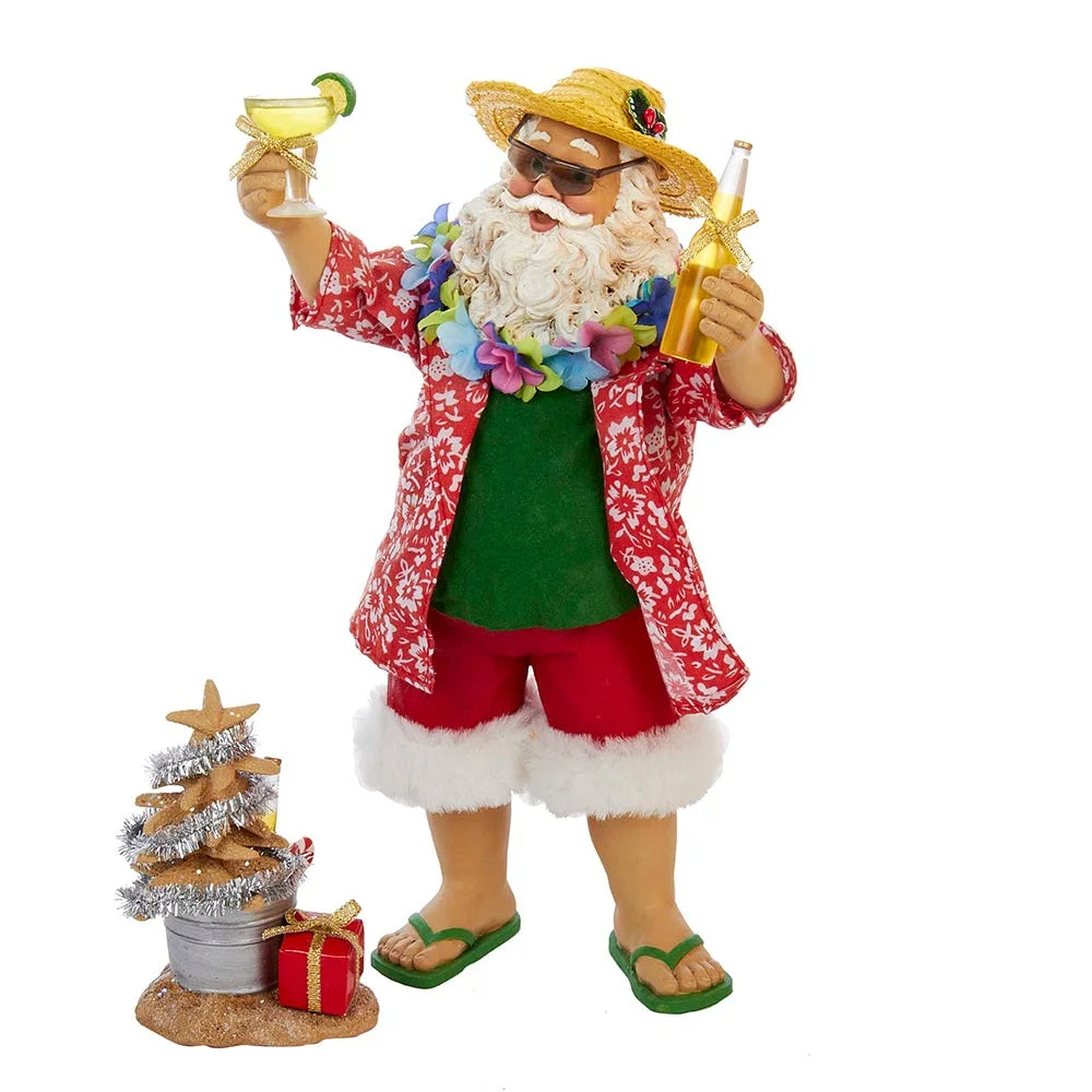 Kurt Adler Fabriche’ 10-Inch Beach Santa Figurine Set – 2-Piece Holiday Décor