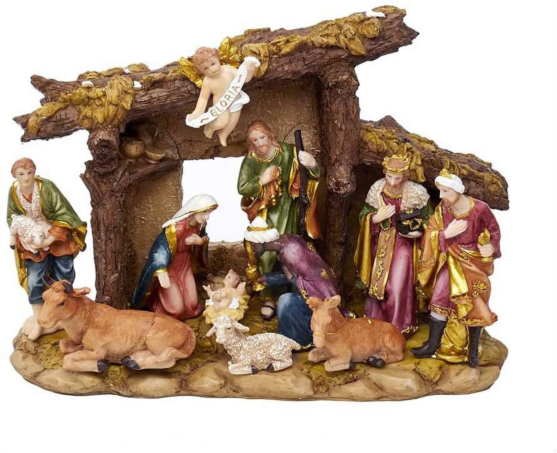 Kurt Adler Resin Nativity Set with Figures and Stable - 11-Piece Set