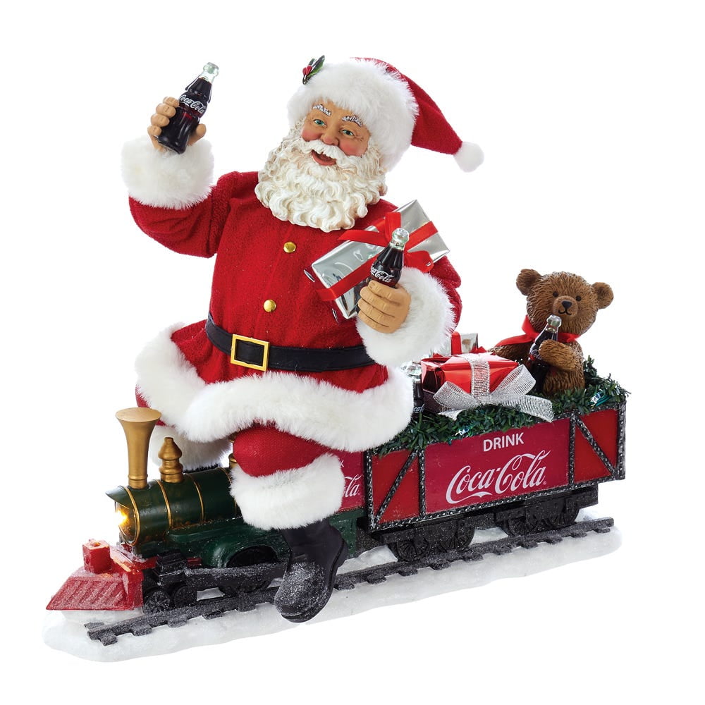 Kurt Adler 13.25 Inch Coca-Cola Battery-Operated Santa Train with LED Garland, Red