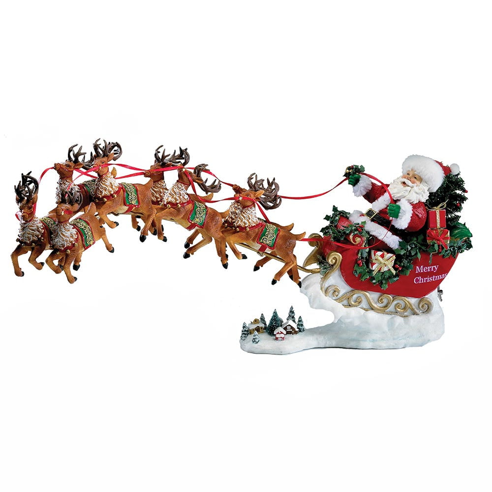 Kurt Adler Fabriché Musical Santa With 8 Reindeer, 2-Piece Set, 24"