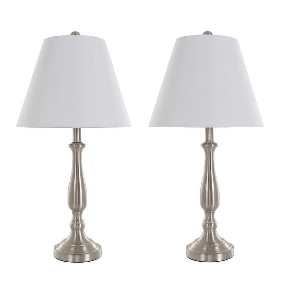 Lavish Home Brushed Steel Table Lamps - Set of 2 Traditional Accent Lights with LED Bulbs