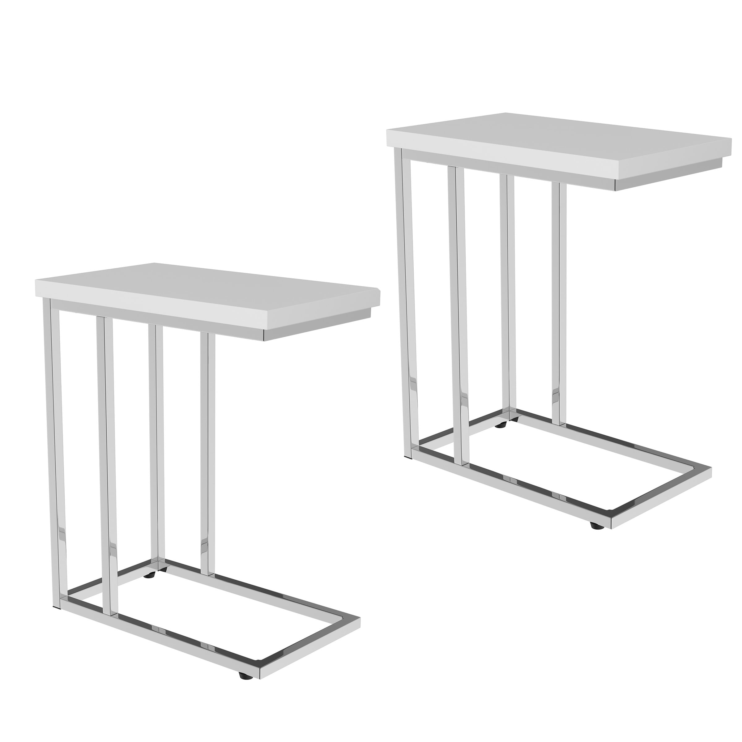 Lavish Home Set of 2 C Shaped Side Table, Modern End Tables, Laptop Trays or Compact Bedside Nightstands, Space Saving Furniture, White