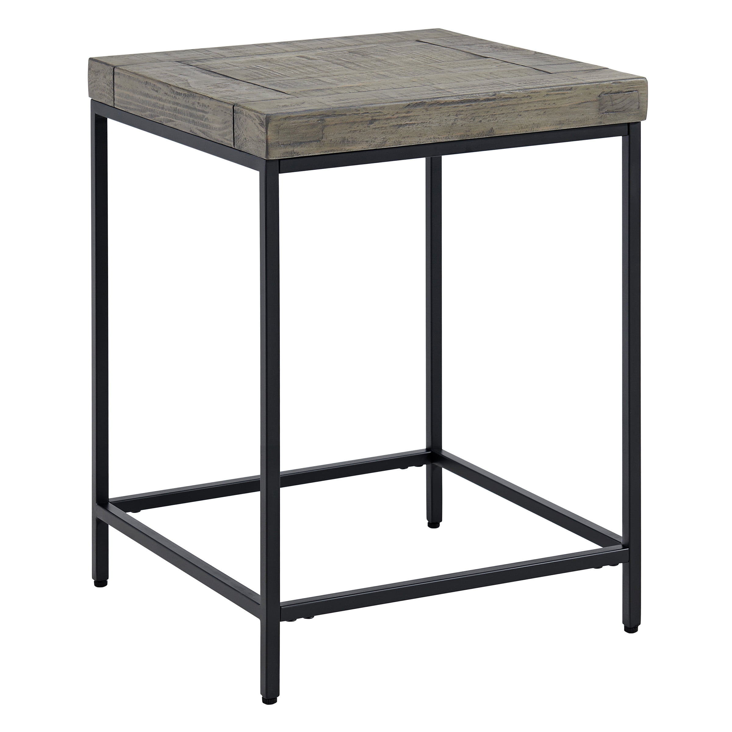 Lavish Home Industrial Modern End Table with Wood Top and Metal Frame, Gray