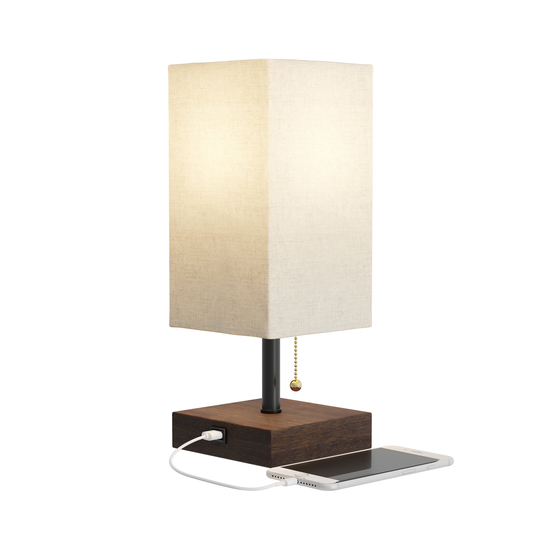 Lavish Home Small LED Desk Lamp with USB Charging Port (Linen/Brown)