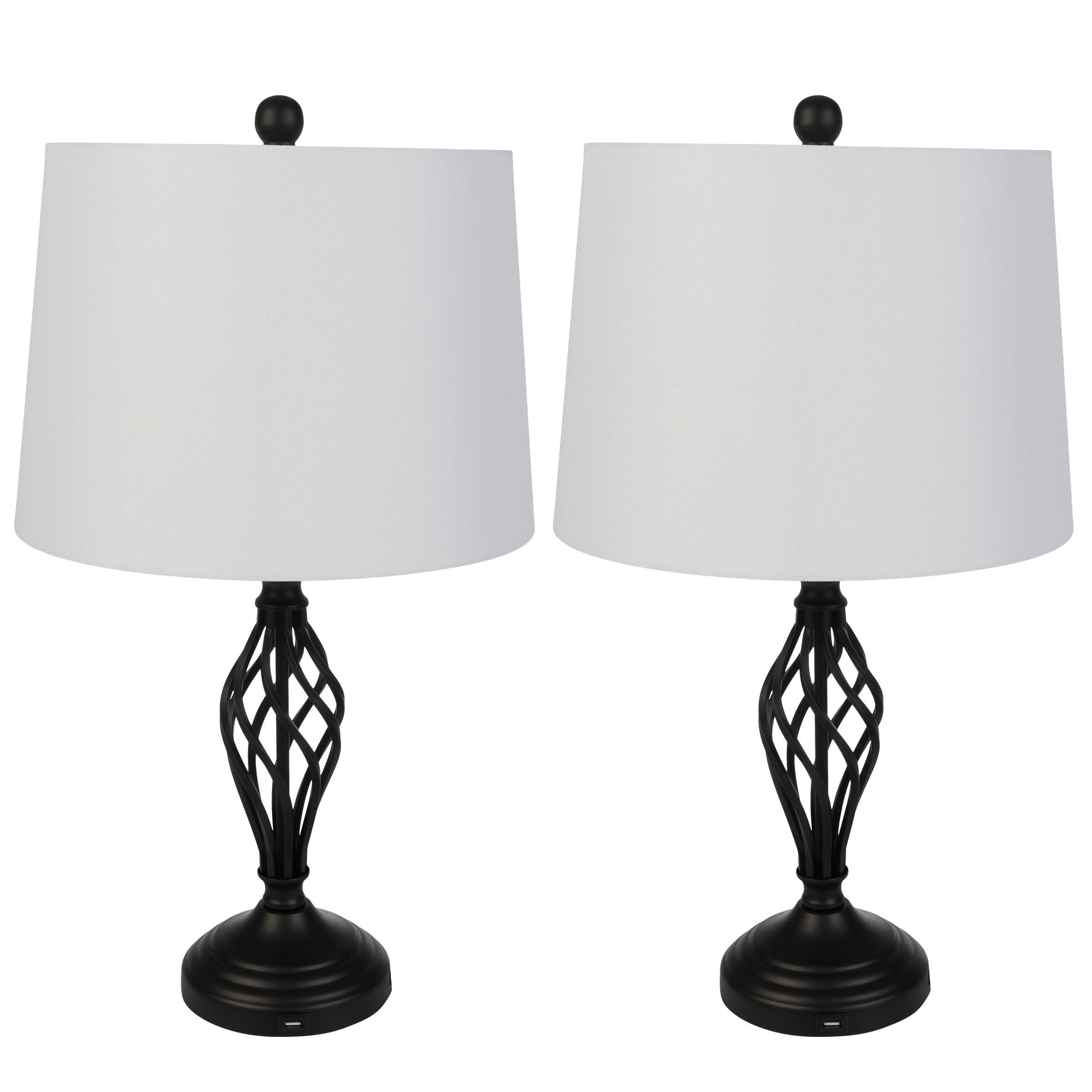Lavish Home Set of 2 Modern Table Lamps with USB Charging Ports (Black)