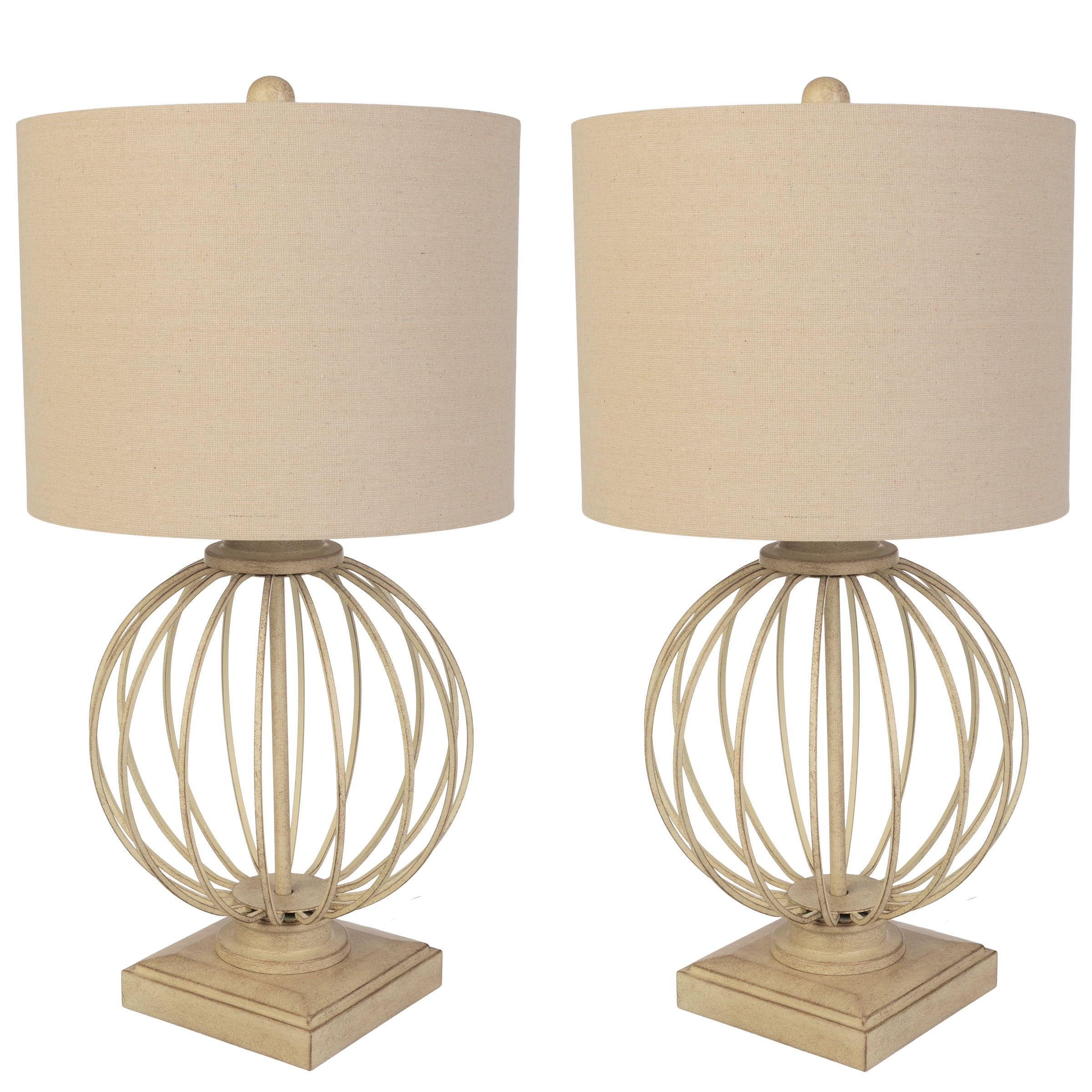 Lavish Home Set of 2 Modern Table Lamps with USB Charging Ports (Sand)